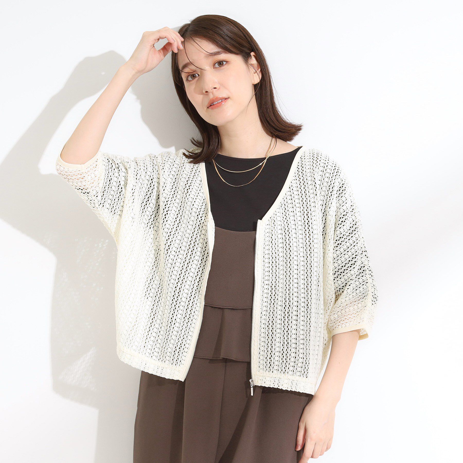 SHOO･LA･RUE「【洗える/S-LL】季節の変わり目に 透かし柄が涼やか ジップブルゾン」|ブルゾン・スタジャン|