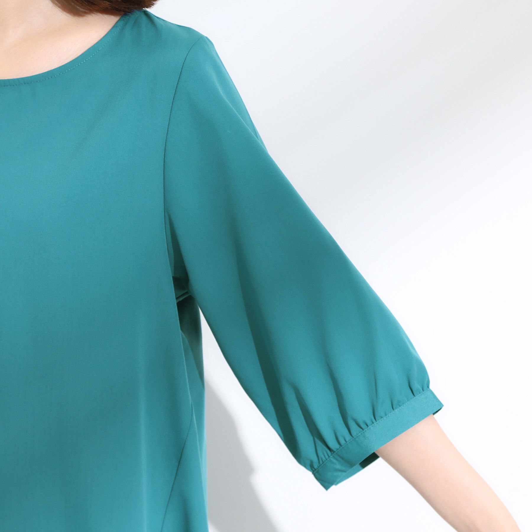 SHOO･LA･RUE「【S-LL/洗濯後しわになりにくい/UV/6分袖】コットン風 Aラインチュニックワンピース」|チュニック|