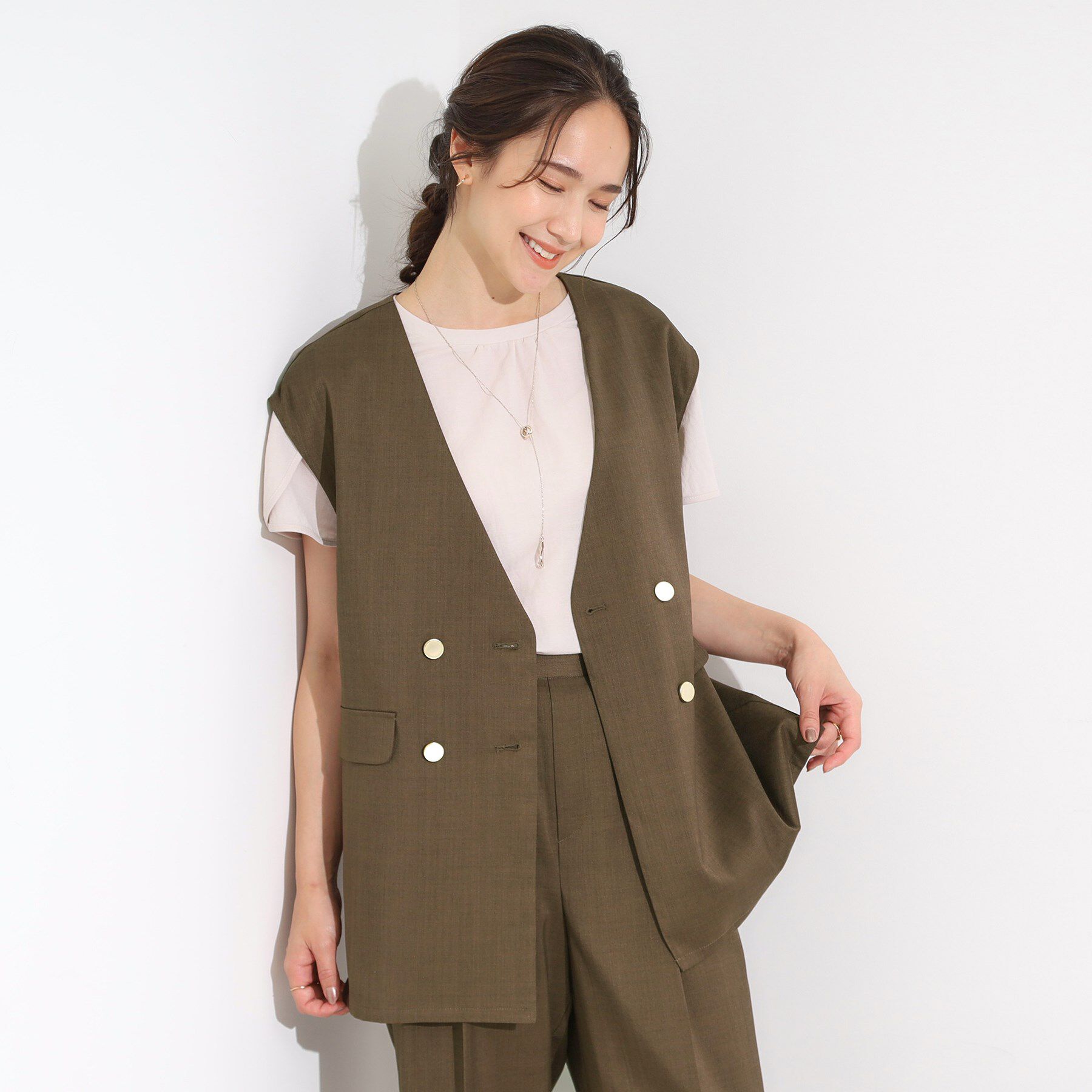 SHOO･LA･RUE「【S-LL/セットアップ可/洗濯後しわになりにくい】ダブルベスト」|ベスト・ジレ|