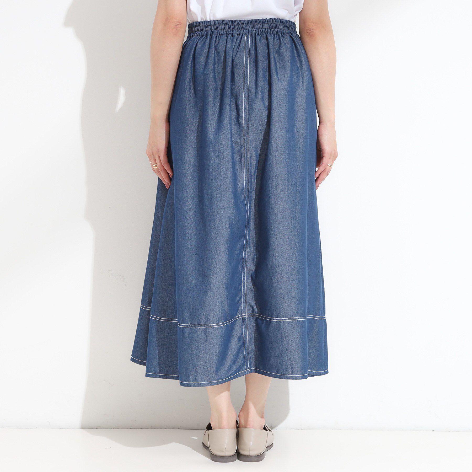 SHOO･LA･RUE「【S-LL】配色ステッチがアクセント デニムフレアスカート」|スカート|