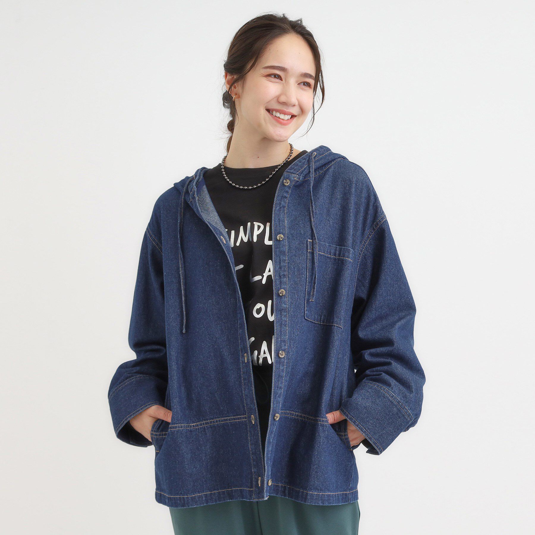 SHOO･LA･RUE「【S-LL】こなれ感ある着こなしに デニムフーディーブルゾン」|デニムジャケット|