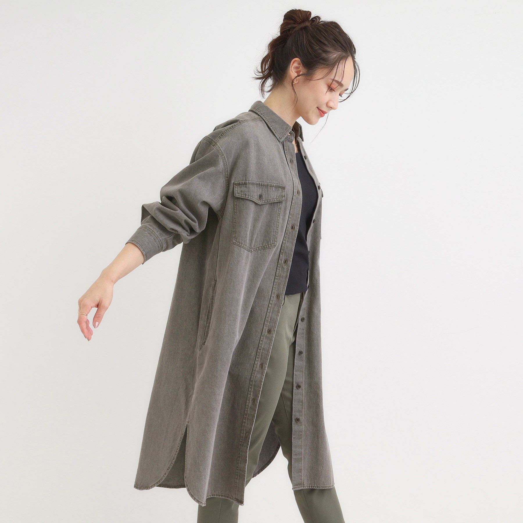 SHOO･LA･RUE「【S-LL】ロングシーズン活躍 デニムシャツワンピース」|ワンピース|