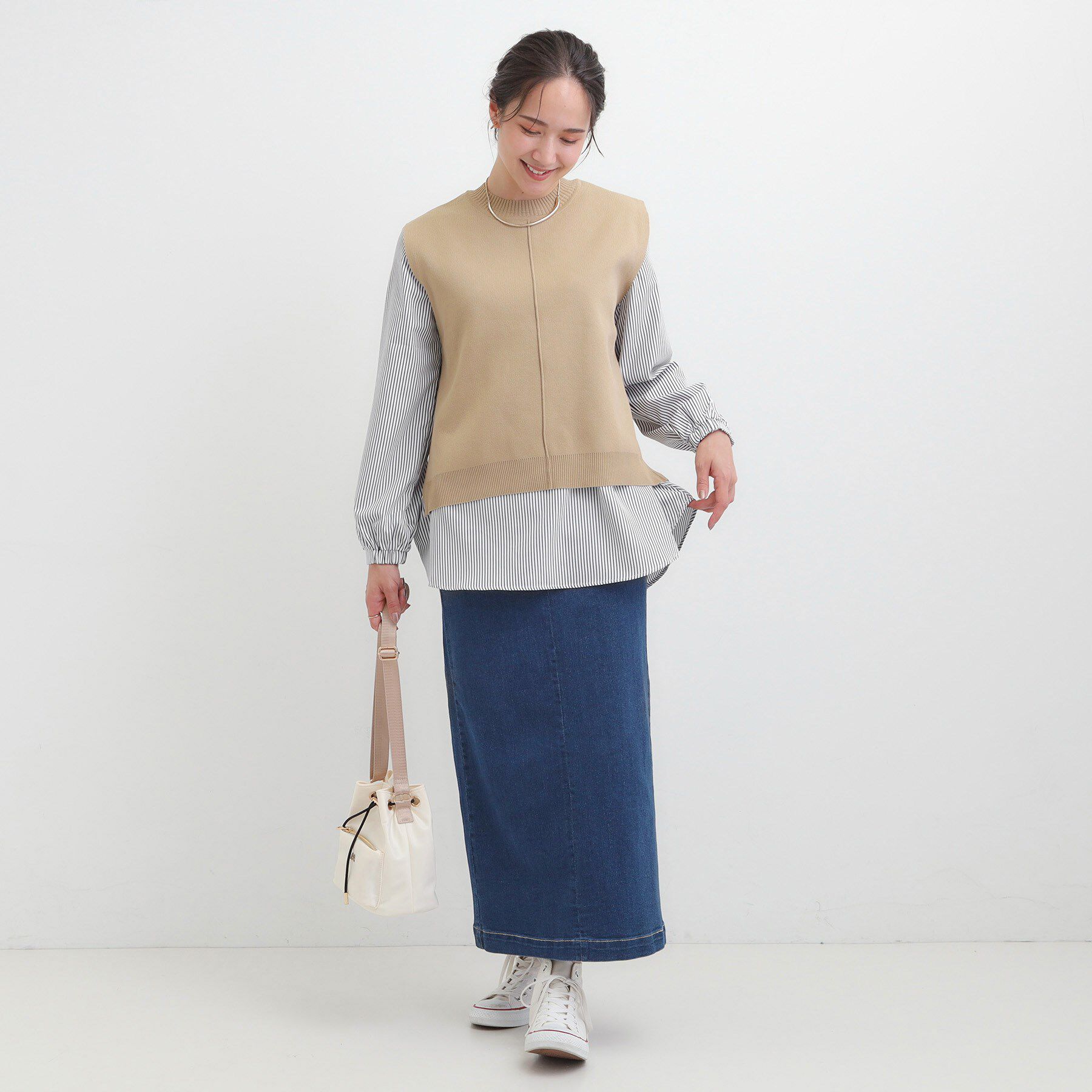 SHOO･LA･RUE「【S-LL/2点セット】着回し自在 ニットベスト＋フレアブラウス」|ニット・セーター|