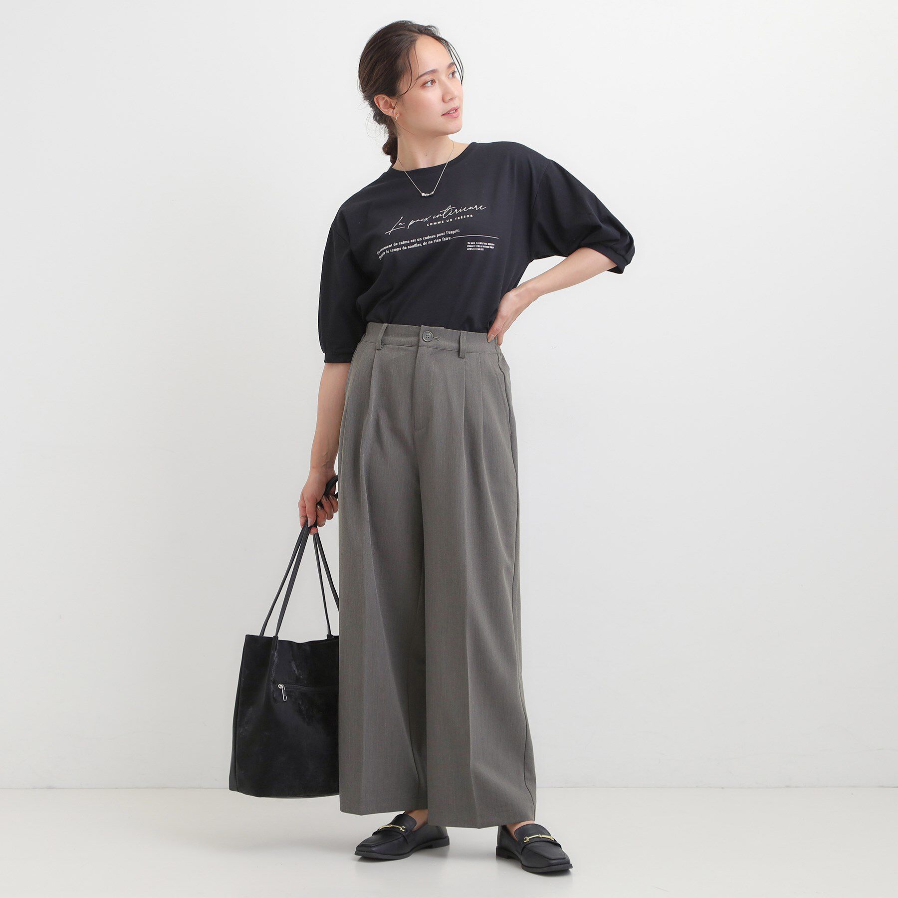 SHOO･LA･RUE「【洗濯機可/S-LL】すっきり上品きれい見え タックワイドパンツ」|その他|