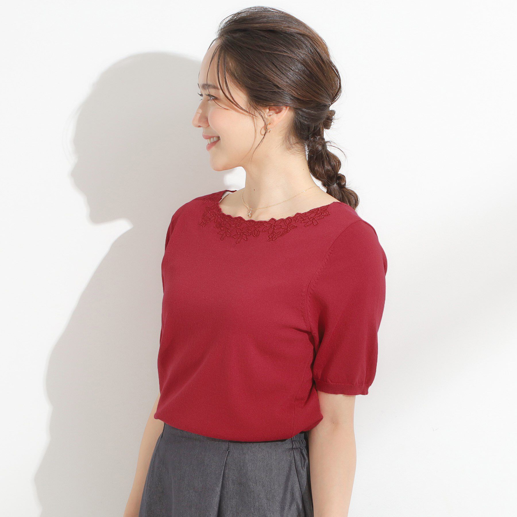 SHOO･LA･RUE「【洗える/S-LL/前後2WAY】きれい見え 刺繍ニットカーディガン」|カーディガン|