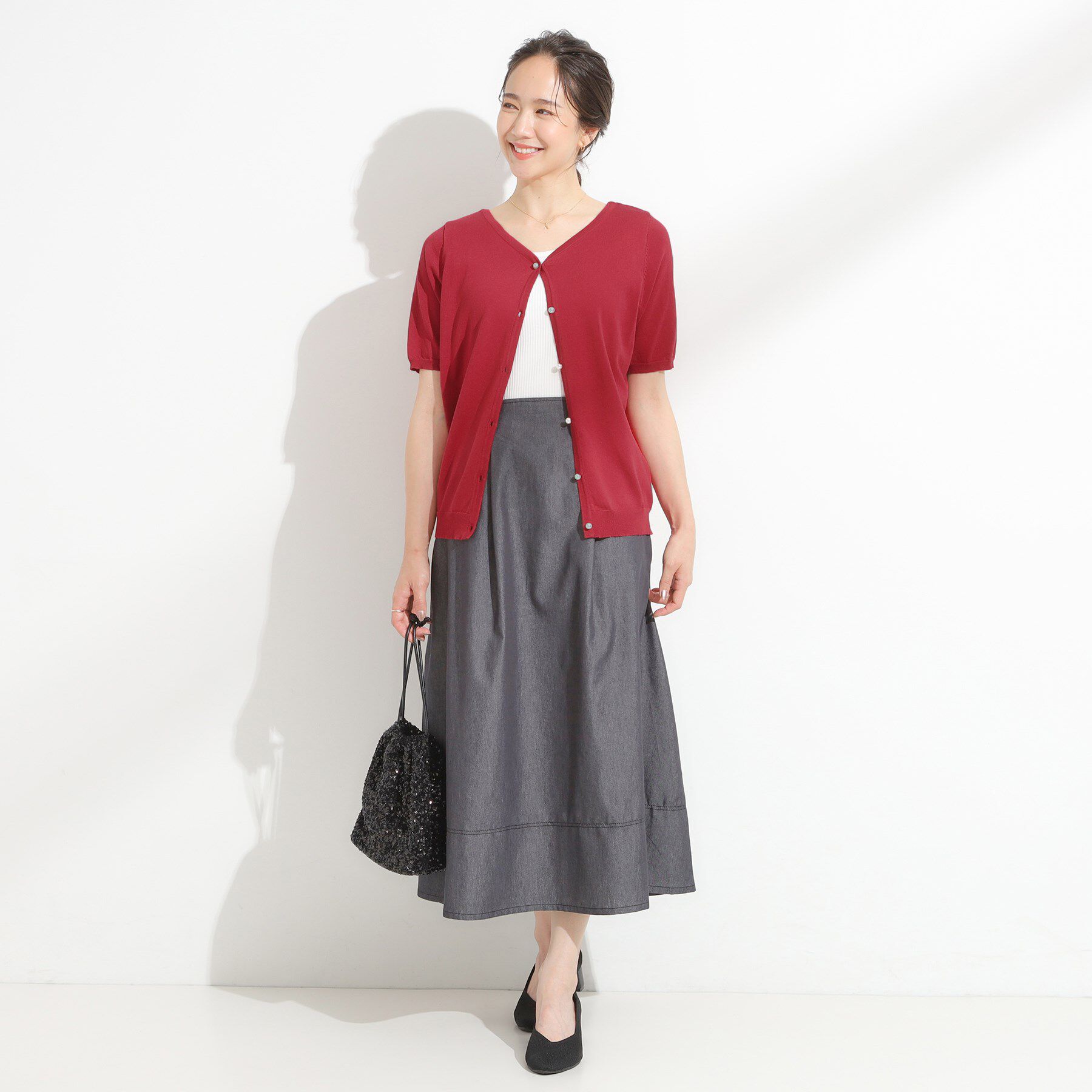 SHOO･LA･RUE「【洗える/S-LL/前後2WAY】きれい見え 刺繍ニットカーディガン」|カーディガン|