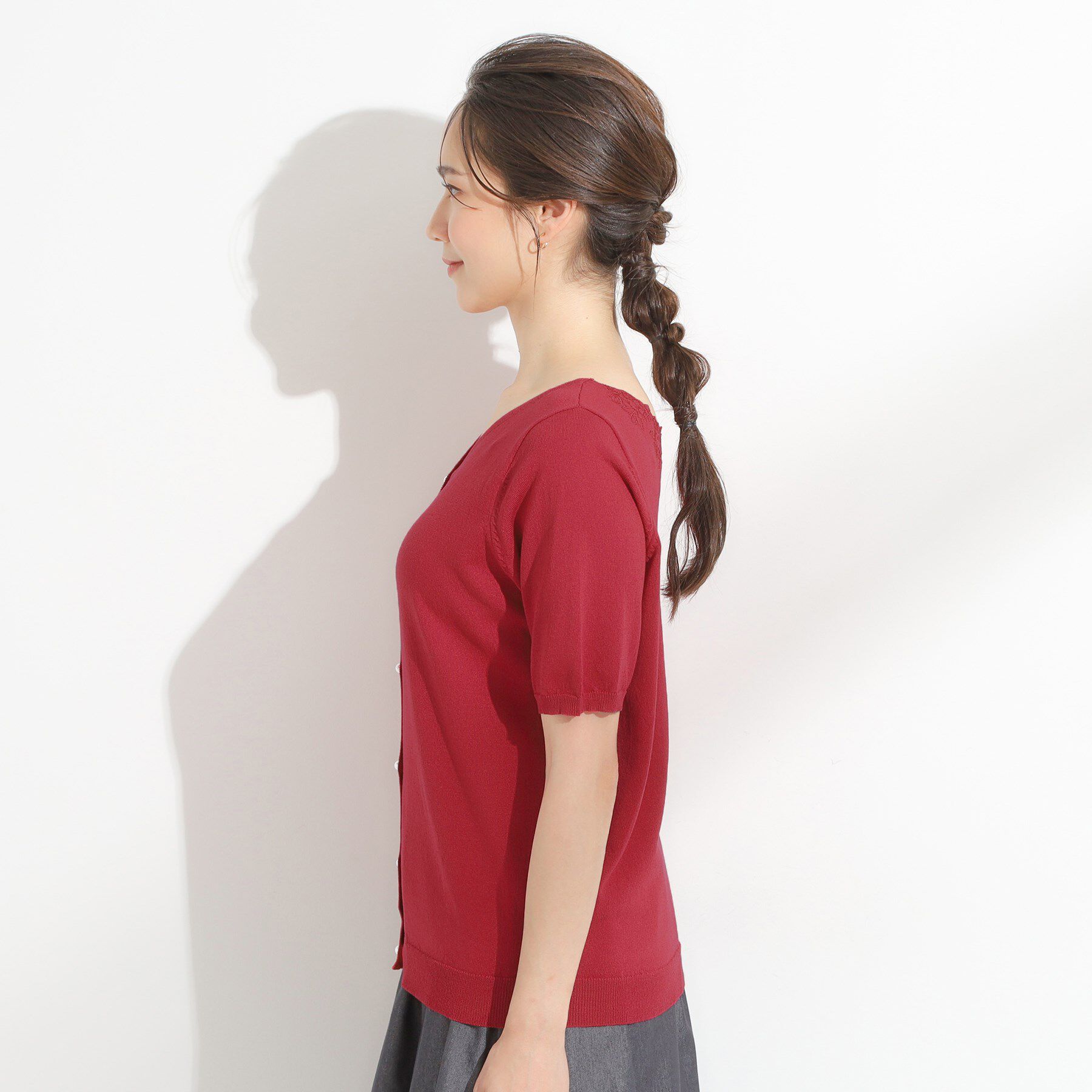 SHOO･LA･RUE「【洗える/S-LL/前後2WAY】きれい見え 刺繍ニットカーディガン」|カーディガン|