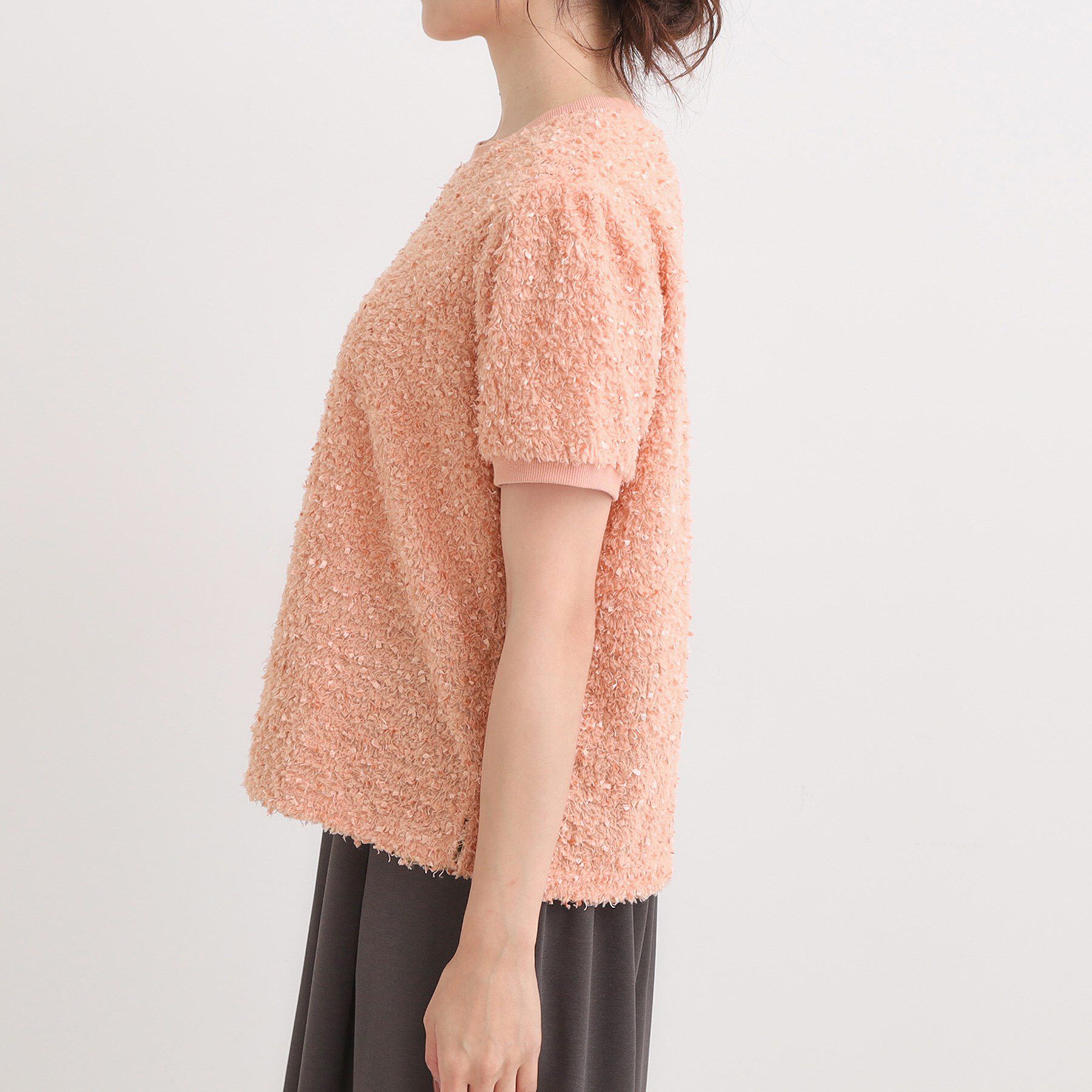 SHOO･LA･RUE「【S-LL】大人も着やすい愛らしさ リボンヤーン半袖トップス」|Tシャツ・カットソー|