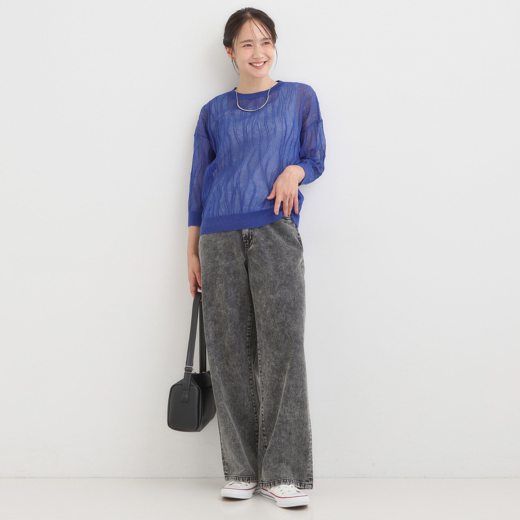 SHOO･LA･RUE「【S-LL/洗える】曲線的な柄がきれい見え シアーニット」|ニット・セーター|