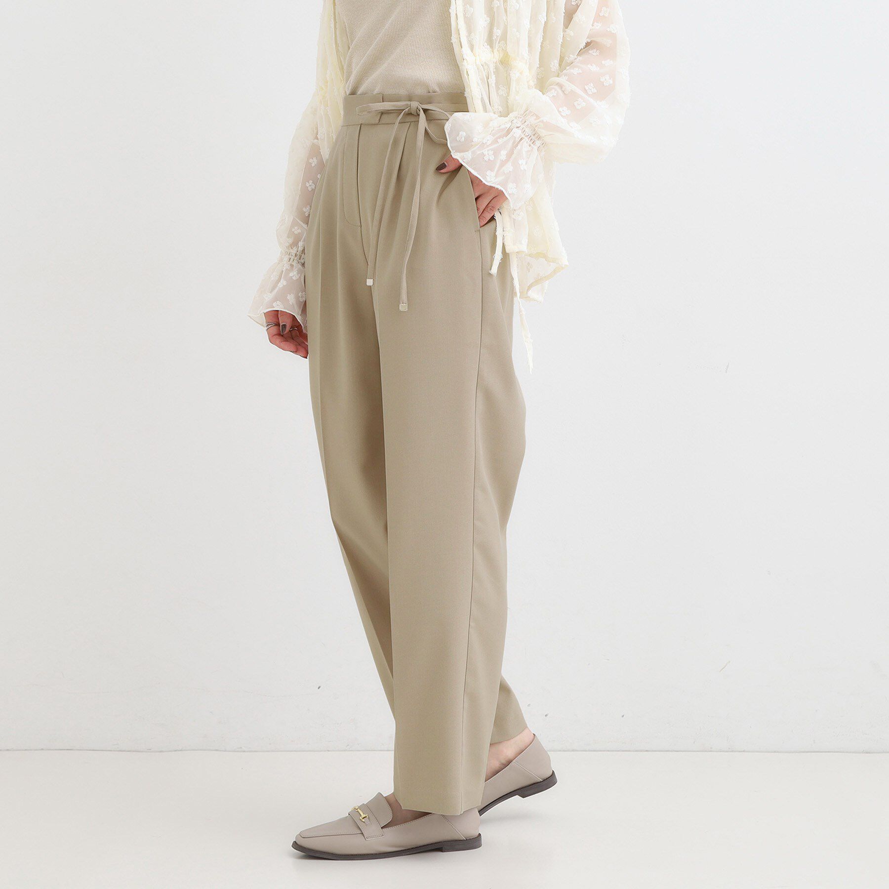 SHOO･LA･RUE「【S-LL】ウエストリボンがアクセント ゆったりテーパードパンツ」|その他|