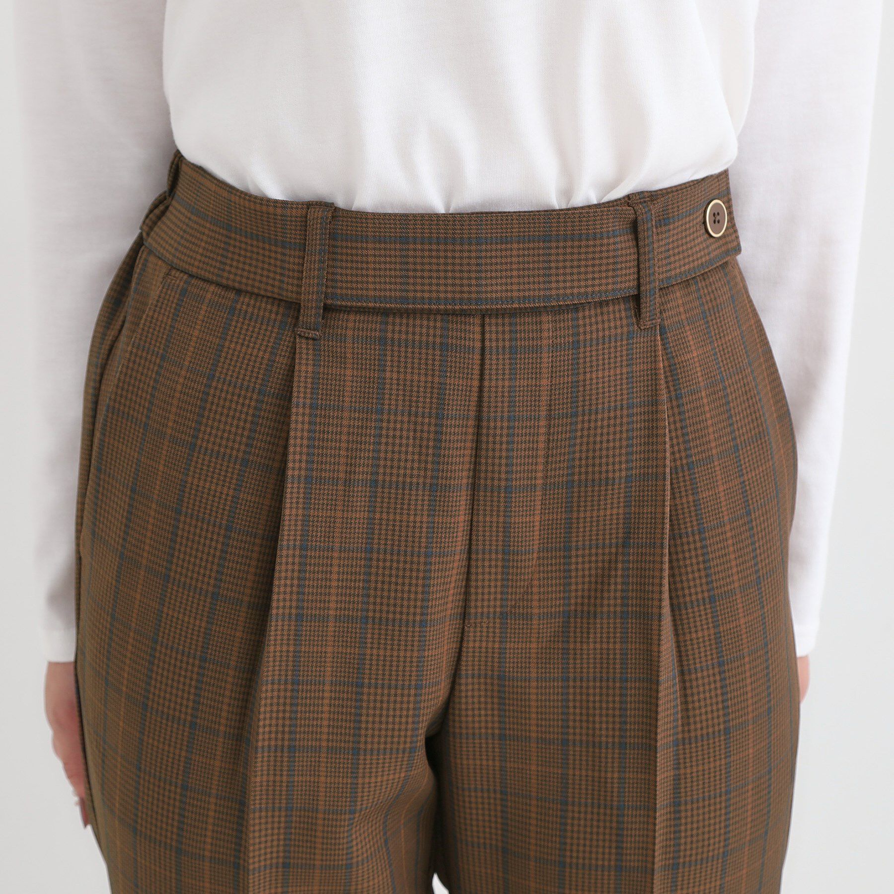 SHOO･LA･RUE「【S-LL/チェック柄アソート】脚のラインをきれいに見せる タックテーパードパンツ」|その他|