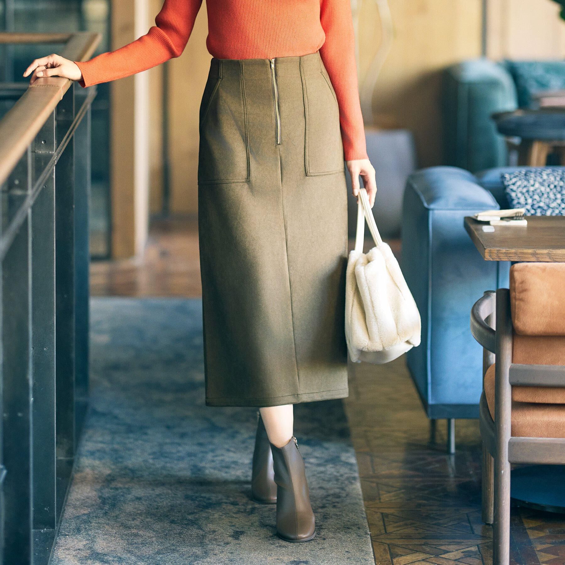 SHOO･LA･RUE「【洗濯機可】上品できれい見え フェイクスエード ナロースカート」|スカート|