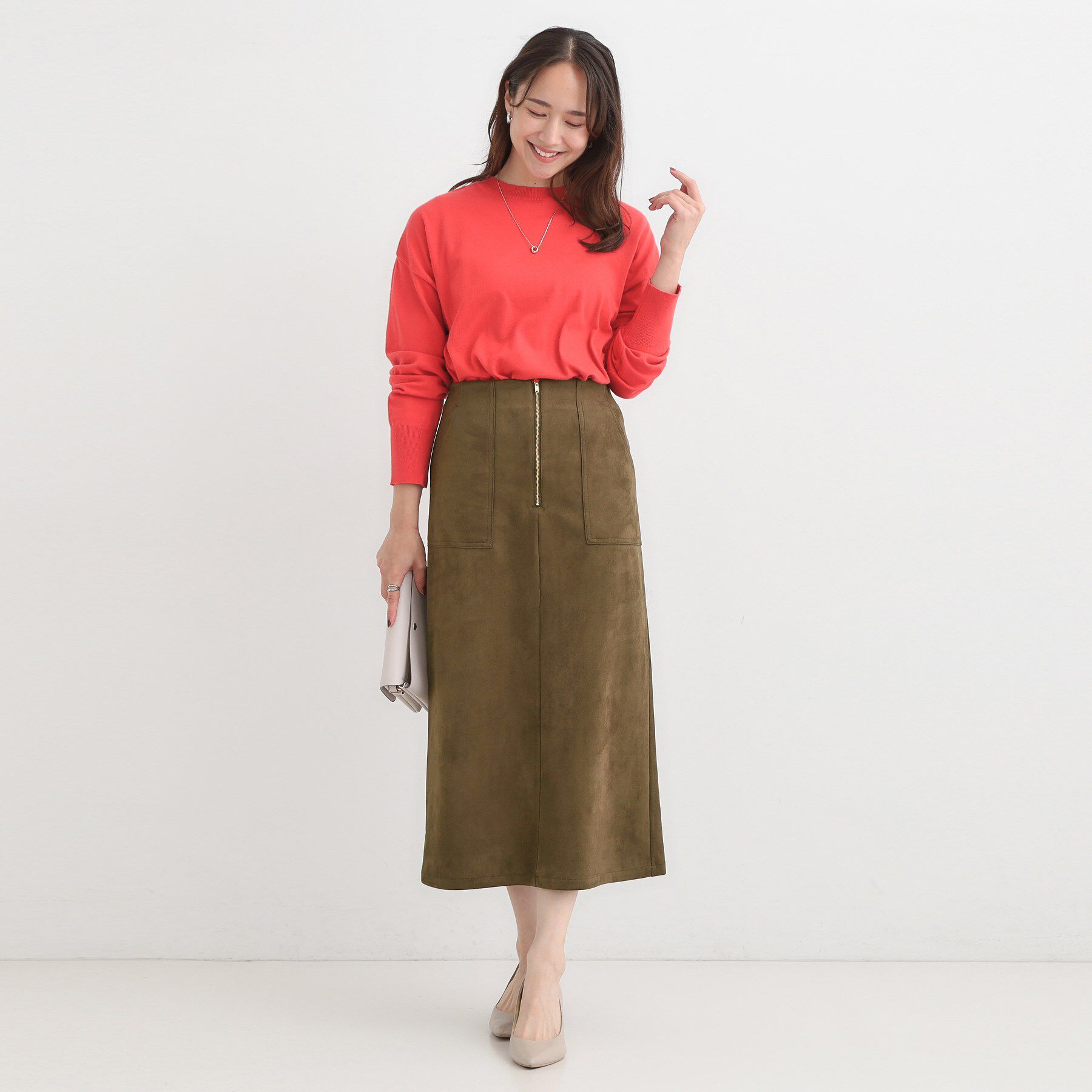 SHOO･LA･RUE「【洗濯機可】上品できれい見え フェイクスエード ナロースカート」|スカート|