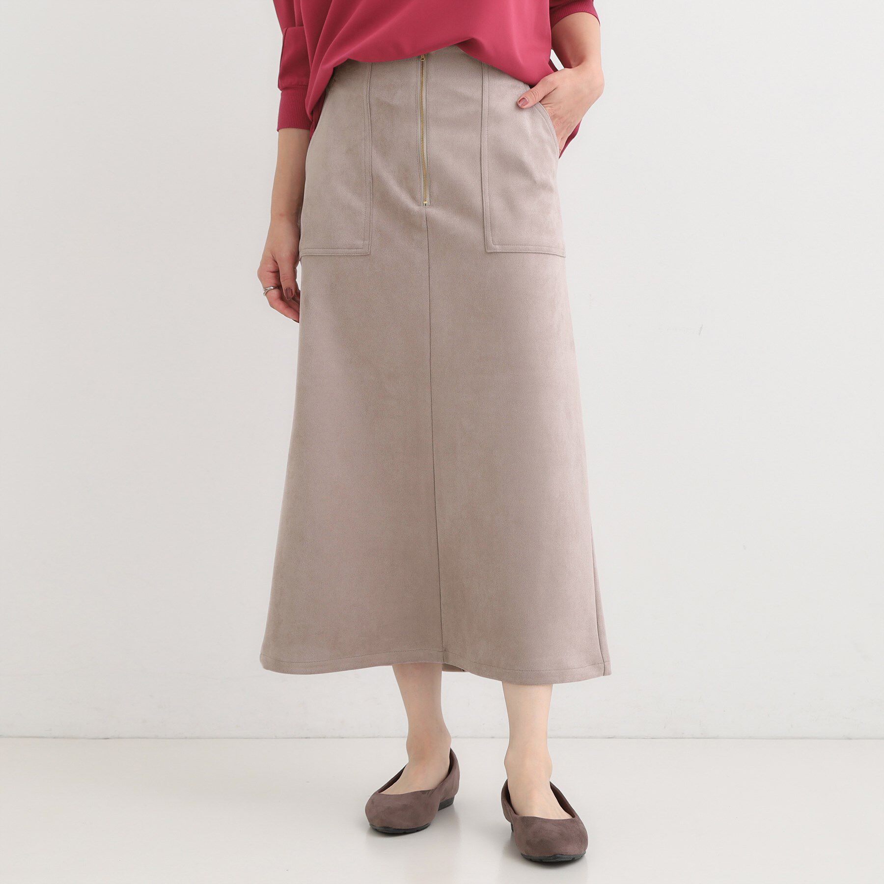 SHOO･LA･RUE「【洗濯機可】上品できれい見え フェイクスエード ナロースカート」|スカート|