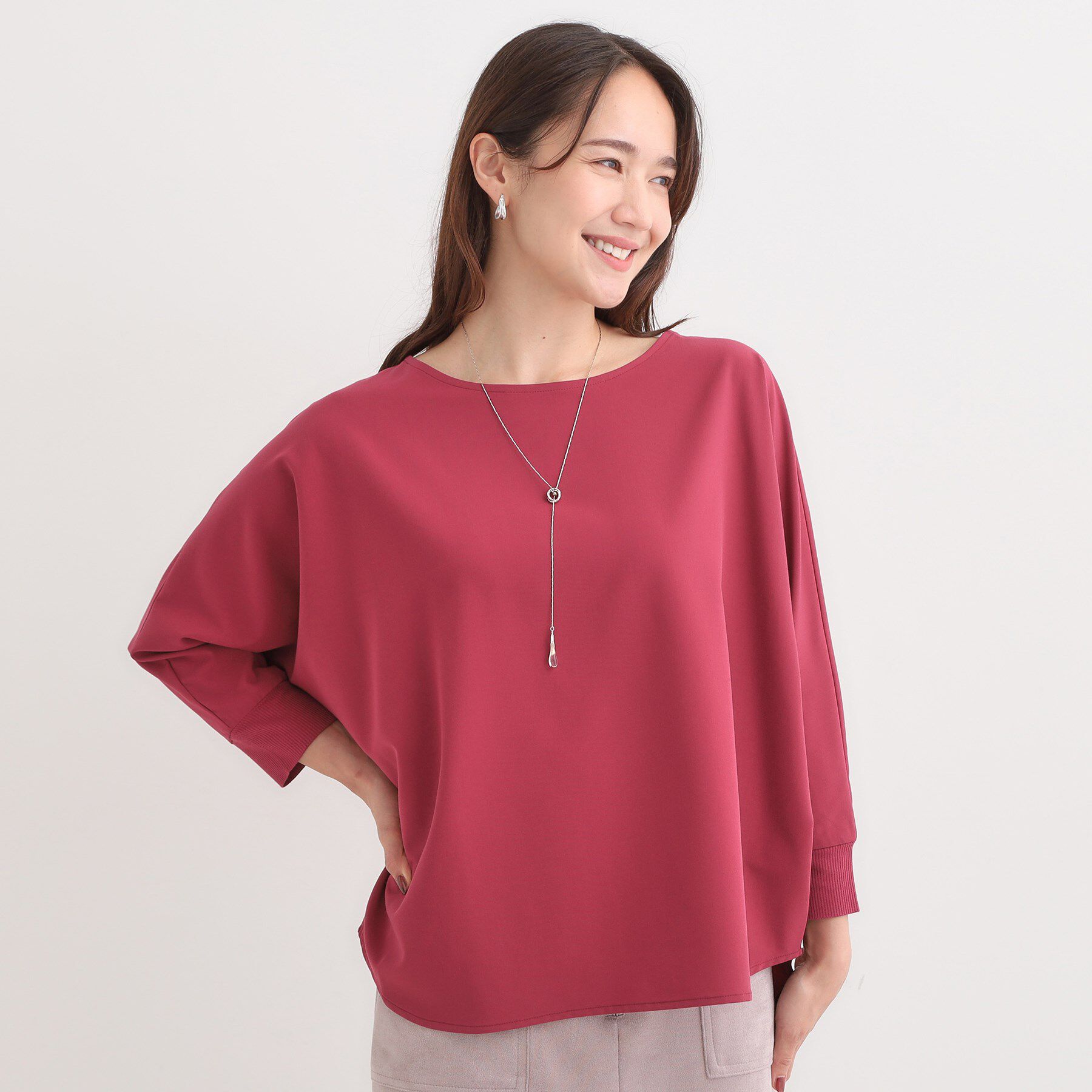 SHOO･LA･RUE「【洗濯後しわになりにくい】1枚でサマ見え 8分袖ドルマンブラウス」|シャツ・ブラウス|