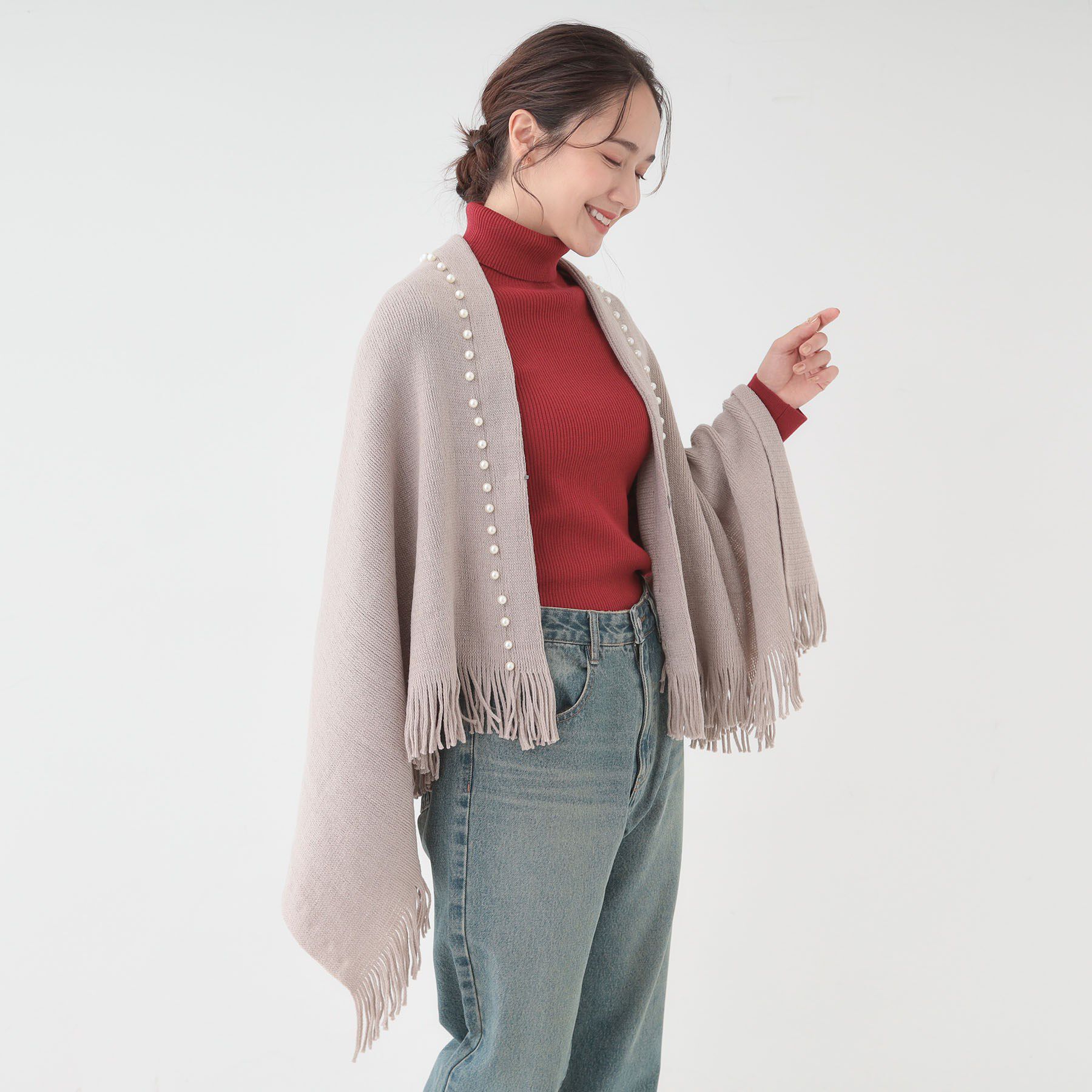 SHOO･LA･RUE「パール調ラインケープ」|その他|ライトベージュ(05