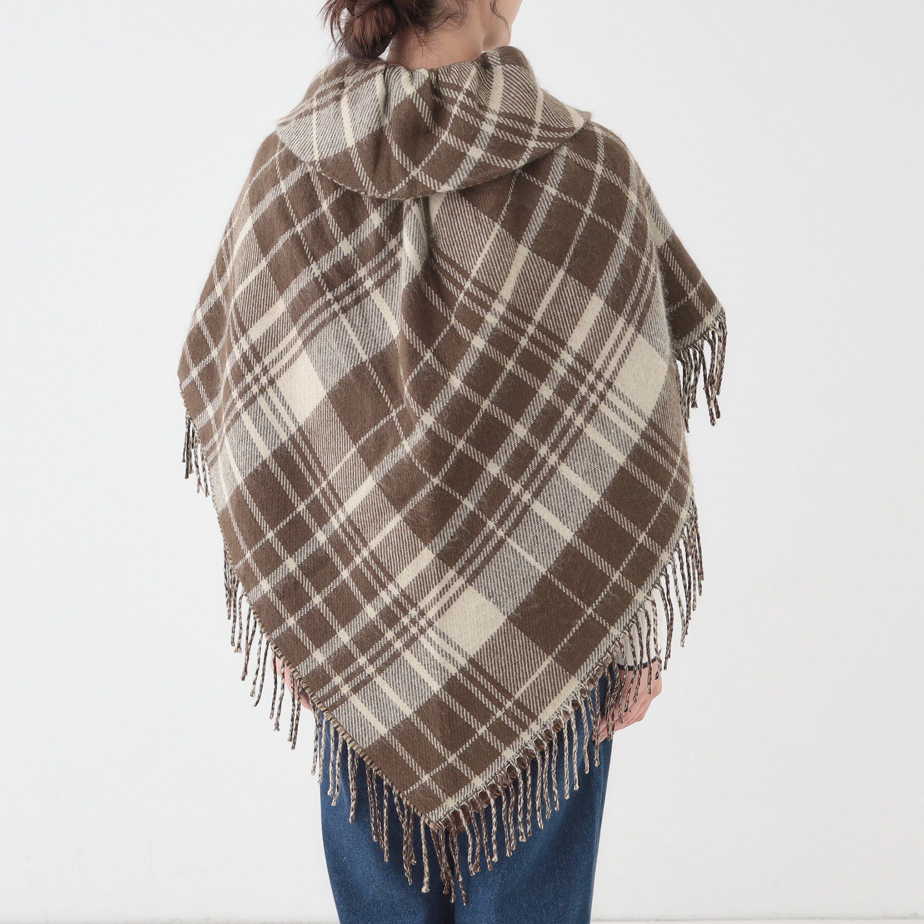 SHOO･LA･RUE「【リバーシブル】襟元ギャザー チェックポンチョ」|ポンチョ・ケープ|