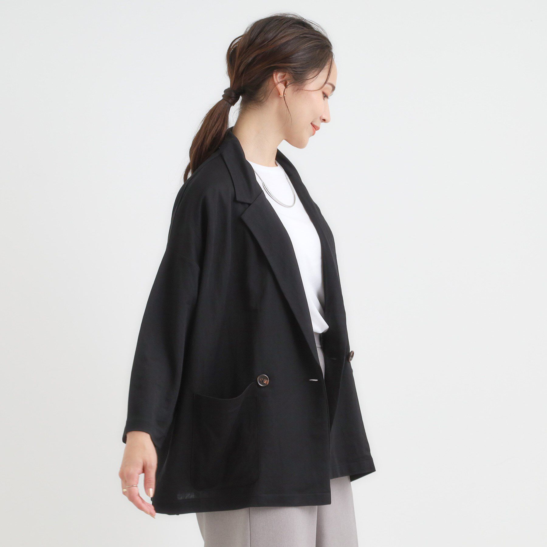 SHOO･LA･RUE「【S-LL/ひんやり】さらっとしたタッチが心地よい ダブルブレストジャケット」|テーラードジャケット|
