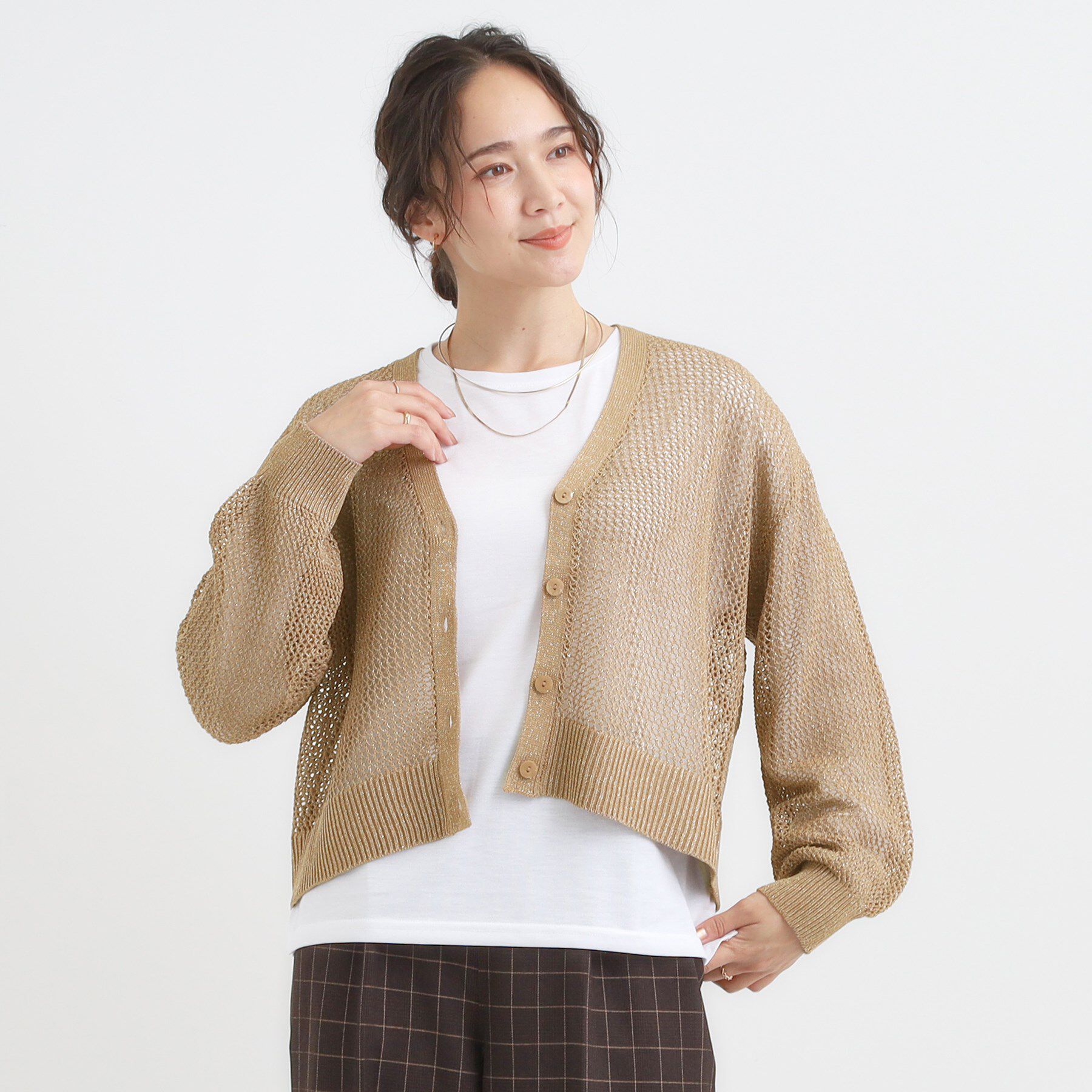 SHOO･LA･RUE「【2点セット】ラメメッシュニットカーディガン＋ロンTセット」|カーディガン|