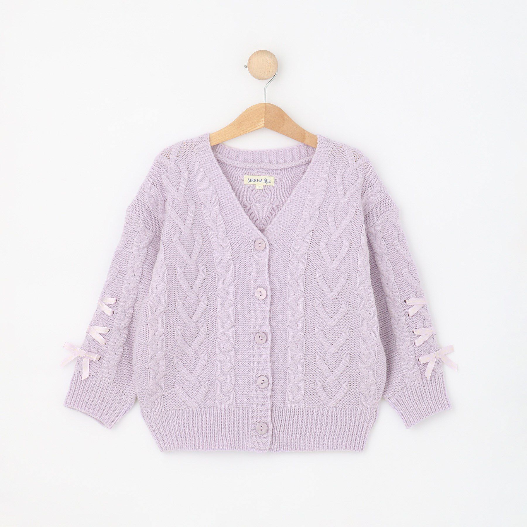 SHOO･LA･RUE「【100-150cm】袖レースアップニットカーディガン」|カーディガン|