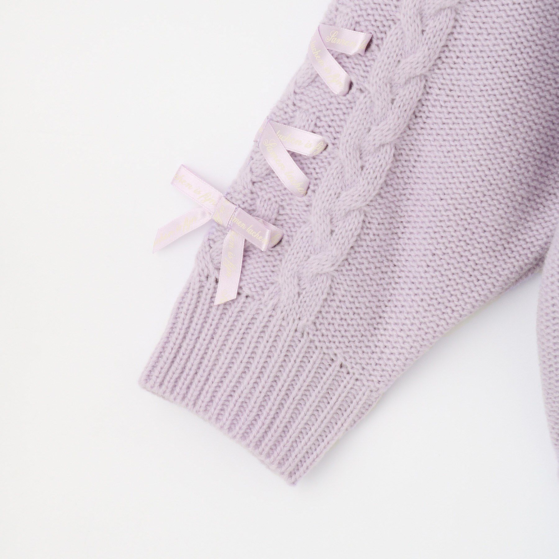 SHOO･LA･RUE「【100-150cm】袖レースアップニットカーディガン」|カーディガン|