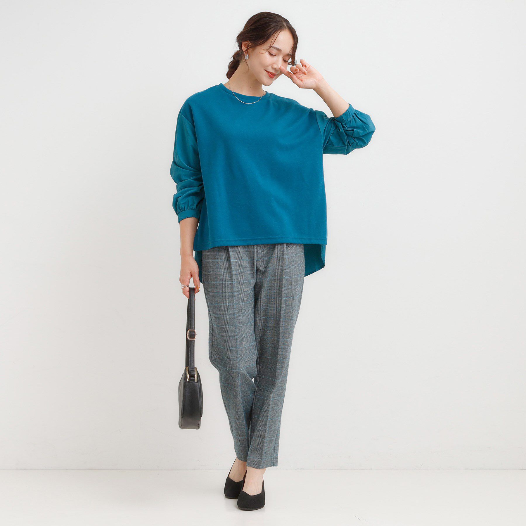 SHOO･LA･RUE「【洗える/S-LL】背中タック入り パフ袖プルオーバー」|Tシャツ・カットソー|