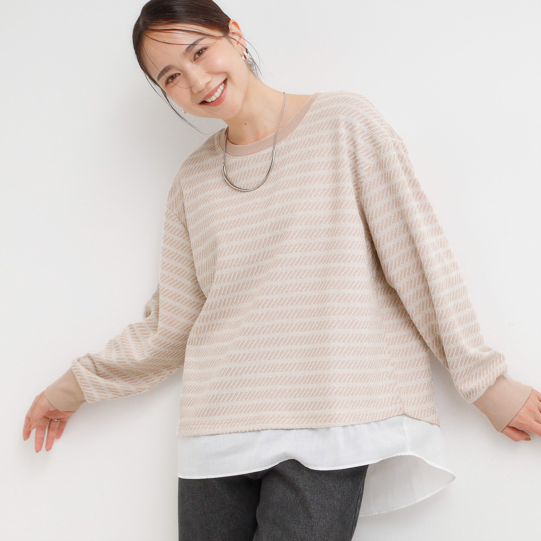 SHOO･LA･RUE「ジャカード裾フェイク」|Tシャツ・カットソー|ベージュ(052)