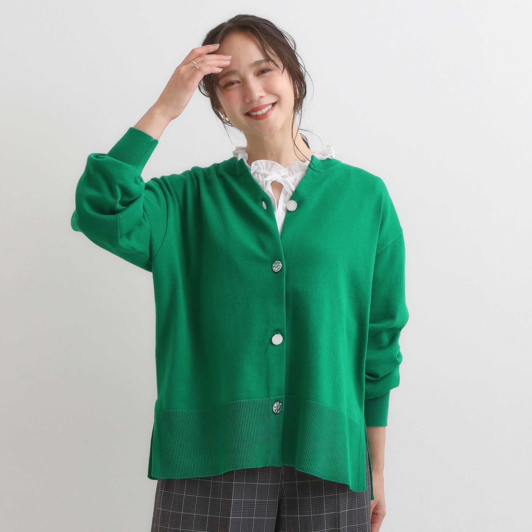 SHOO･LA･RUE「【洗濯機可/S-LL】 すっきり見え キーネックカーディガン【CIRCRIC】」|カーディガン|