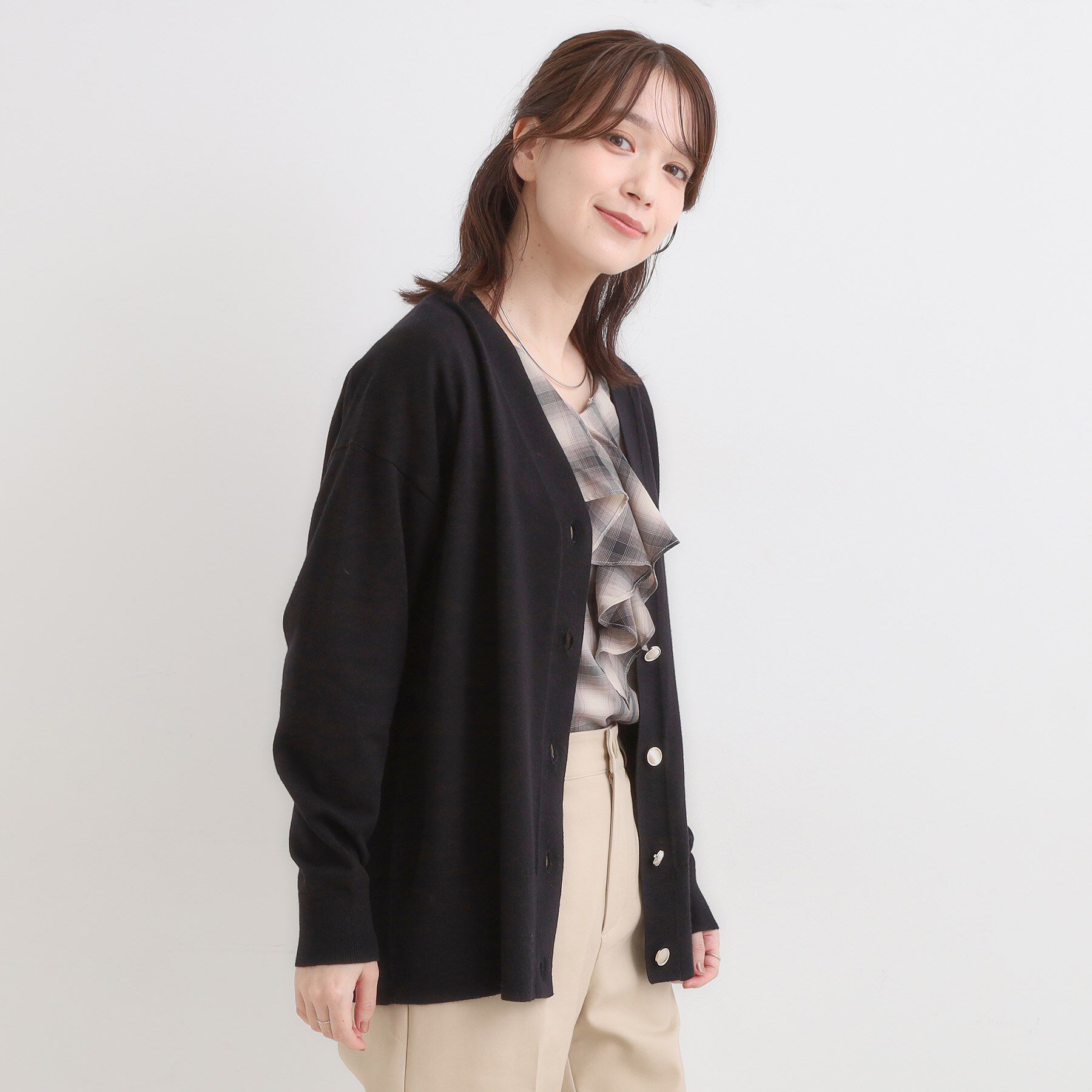 SHOO･LA･RUE「【洗える】もちもち ミドル丈ニットカーディガン」|カーディガン|