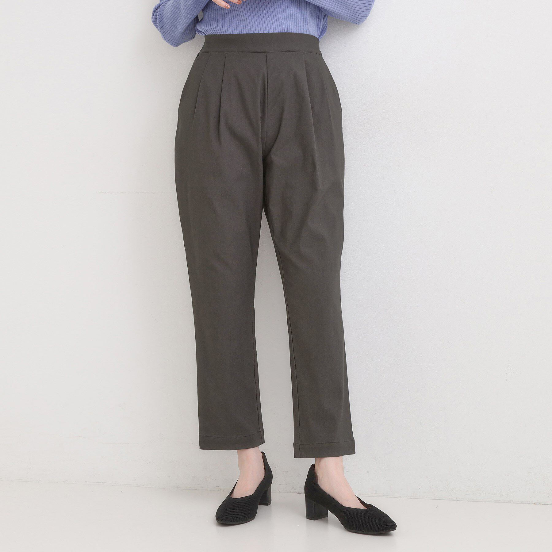 SHOO･LA･RUE「【高レビュー/洗濯機可/SS-LL】あったか裏起毛 のびのびストレッチ テーパードパンツ」|その他|チャコールグレー(0