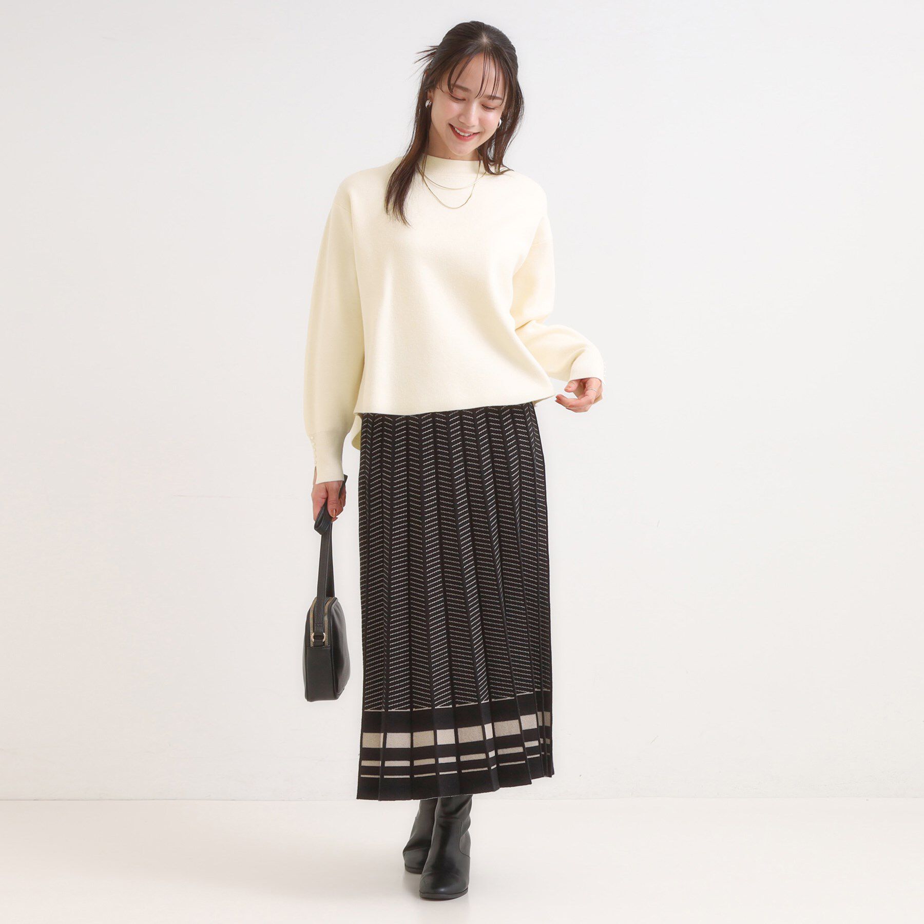 SHOO･LA･RUE「【セットアップ可/S-LL】インせず着られる 洗えるもちもち裾ラウンドニット」|ニット・セーター|