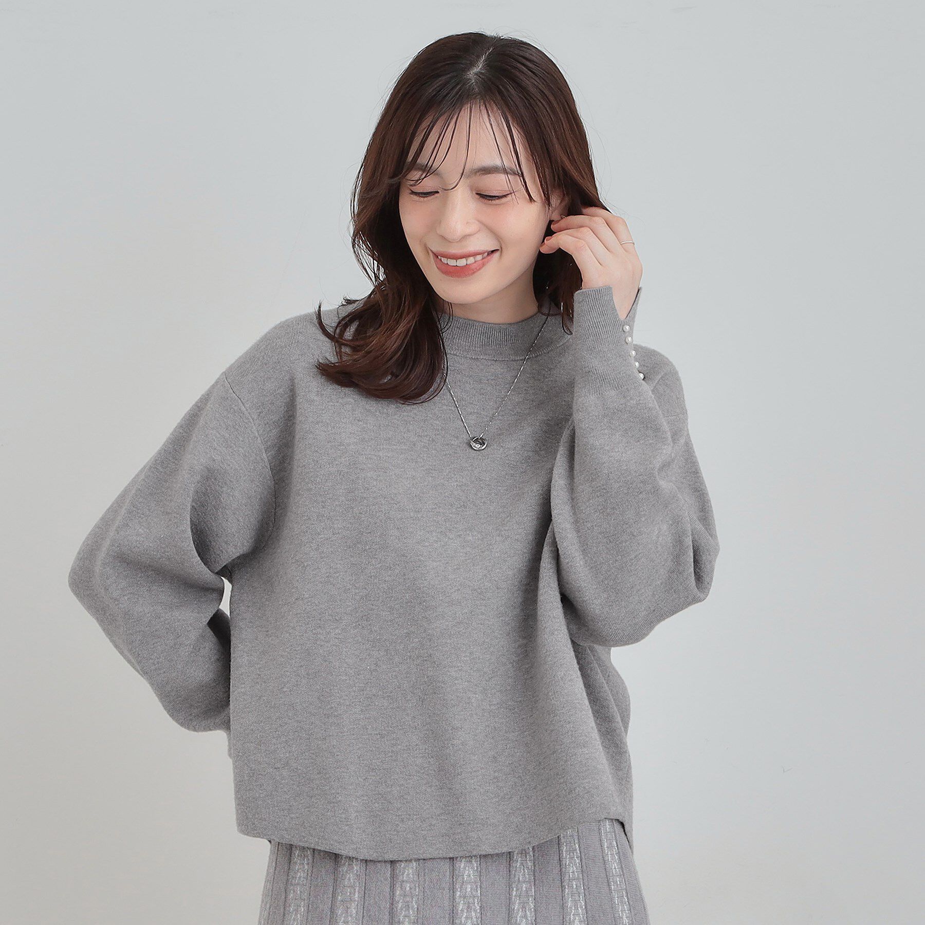 SHOO･LA･RUE「【セットアップ可/S-LL】インせず着られる 洗えるもちもち裾ラウンドニット」|ニット・セーター|