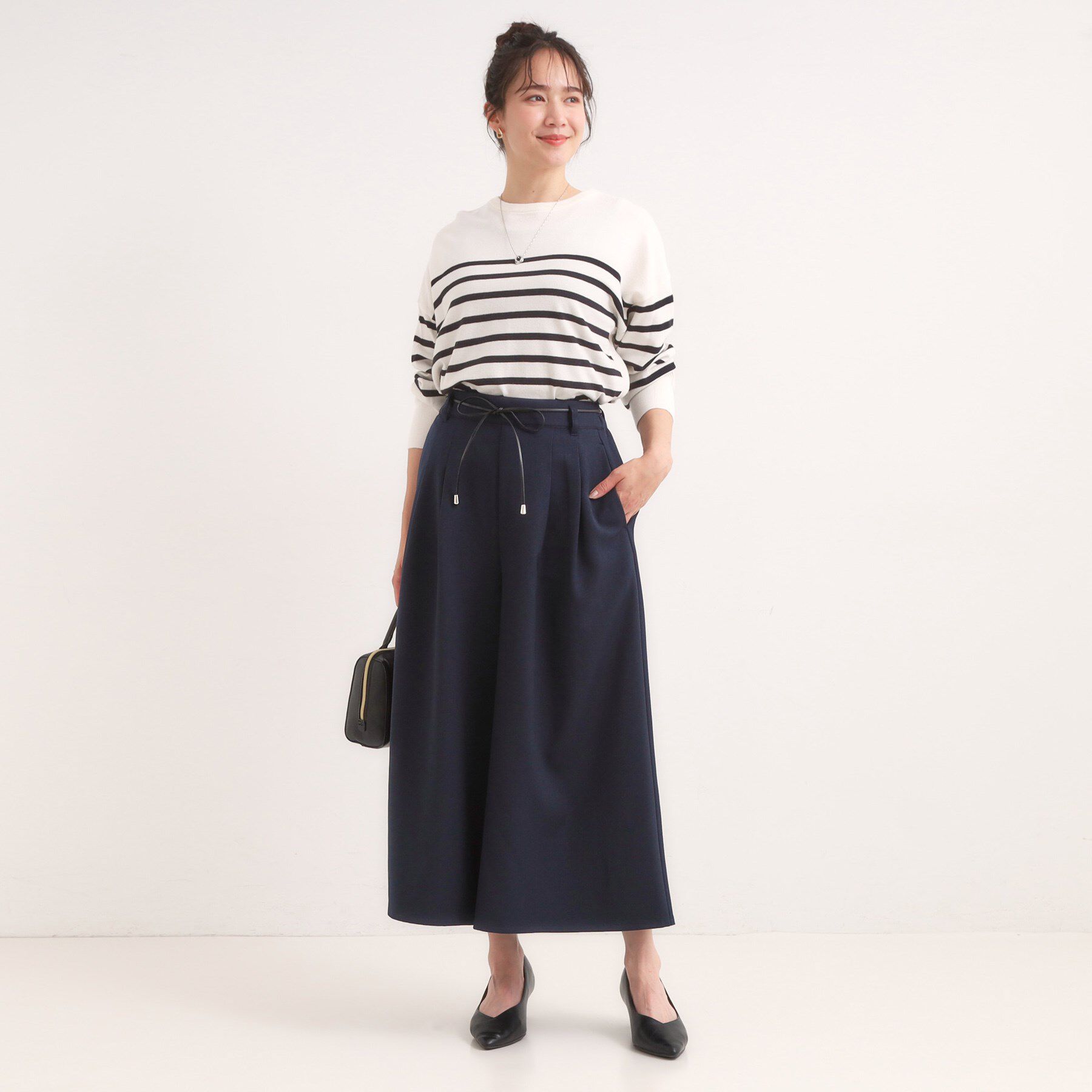 SHOO･LA･RUE「【S-LL/2点セット】脚のラインを拾いにくい ベルト付きタックスカーチョパンツ」|その他|