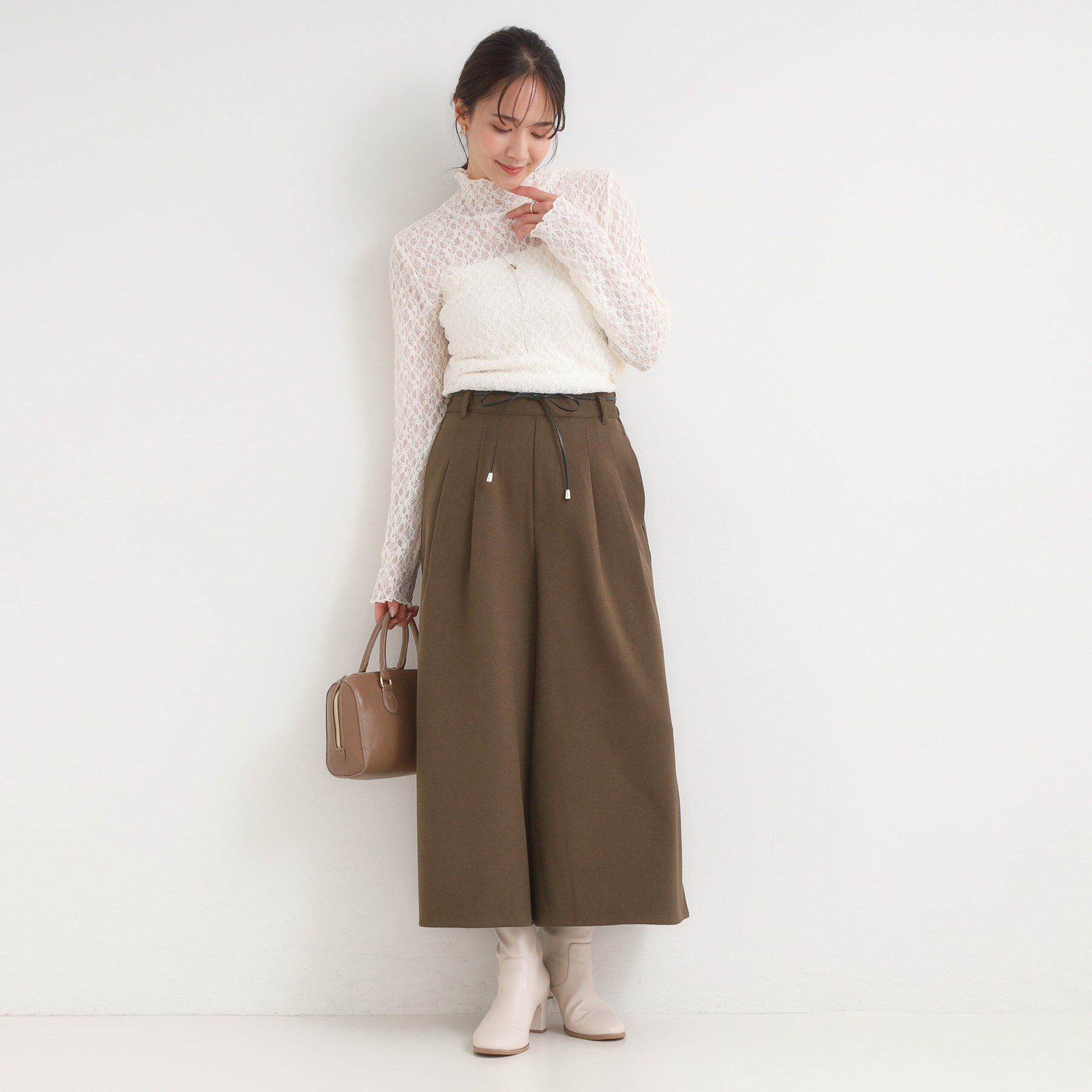 SHOO･LA･RUE「【S-LL/2点セット】脚のラインを拾いにくい ベルト付きタックスカーチョパンツ」|その他|