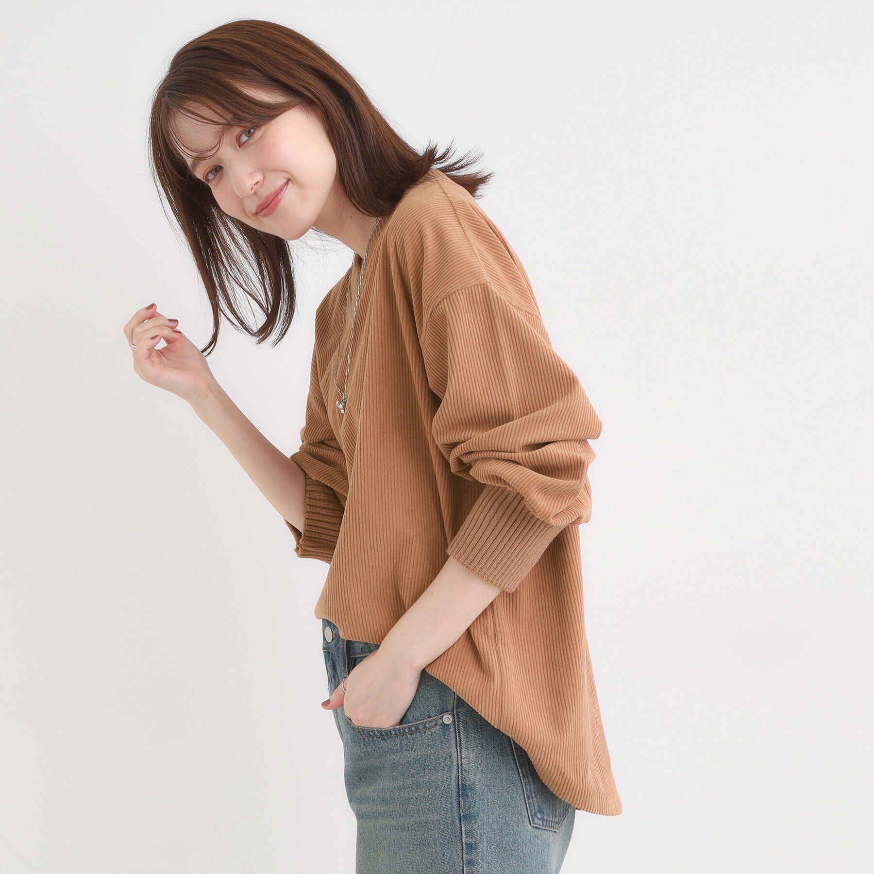 SHOO･LA･RUE「ニットリブコーデュロイトップス」|Tシャツ・カットソー|