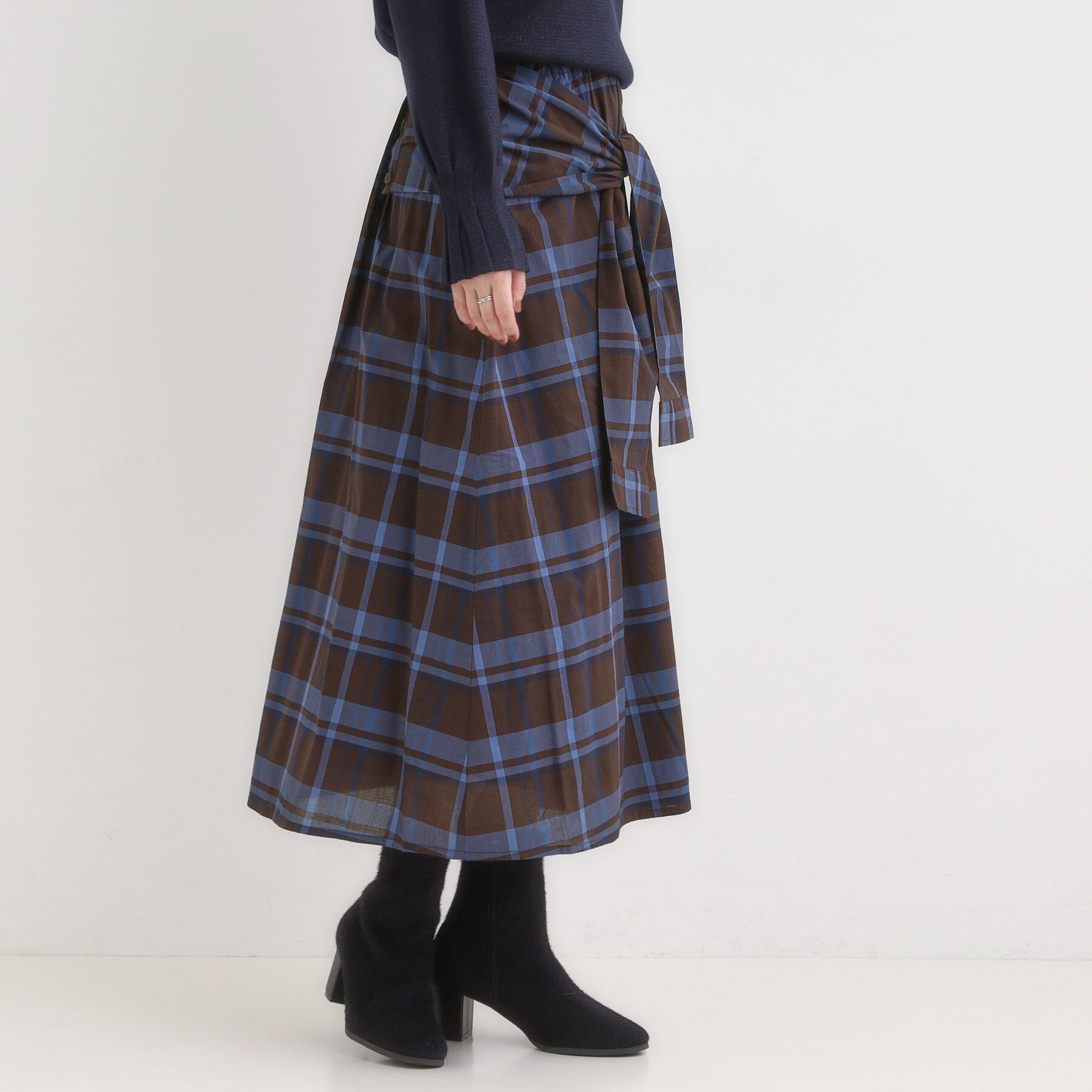 SHOO･LA･RUE「【S-LL／2WAY】取り外しのできる シャツ腰巻パーツつきチェック柄スカート」|スカート|