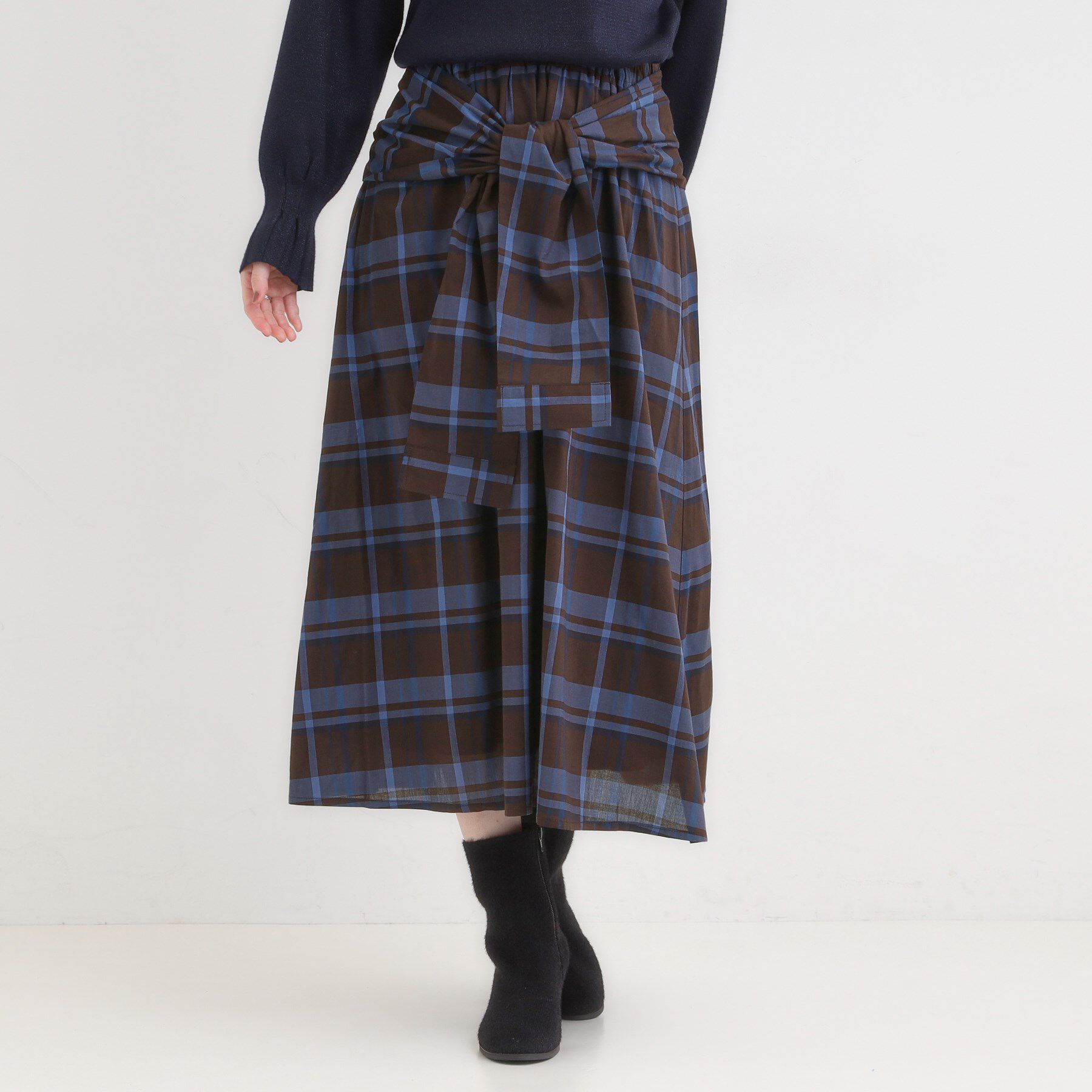 SHOO･LA･RUE「【S-LL／2WAY】取り外しのできる シャツ腰巻パーツつきチェック柄スカート」|スカート|