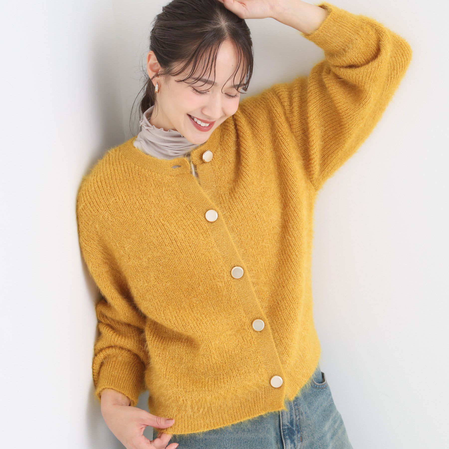 SHOO･LA･RUE「【S-LL】ふわふわシャギー 大人レディなカーディガン」|カーディガン|イエロー(032)