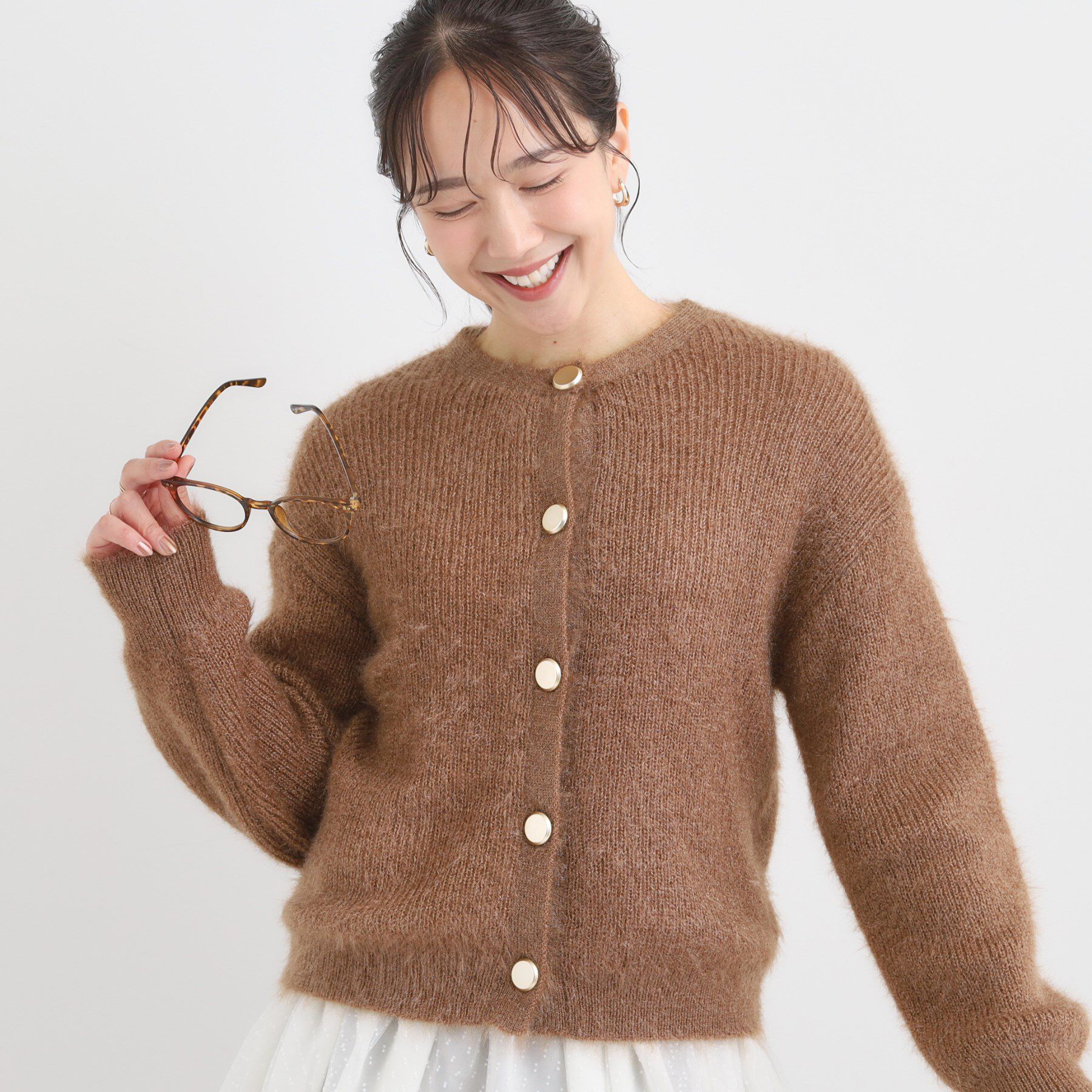 SHOO･LA･RUE「【S-LL】ふわふわシャギー 大人レディなカーディガン」|カーディガン|モカブラウン(042