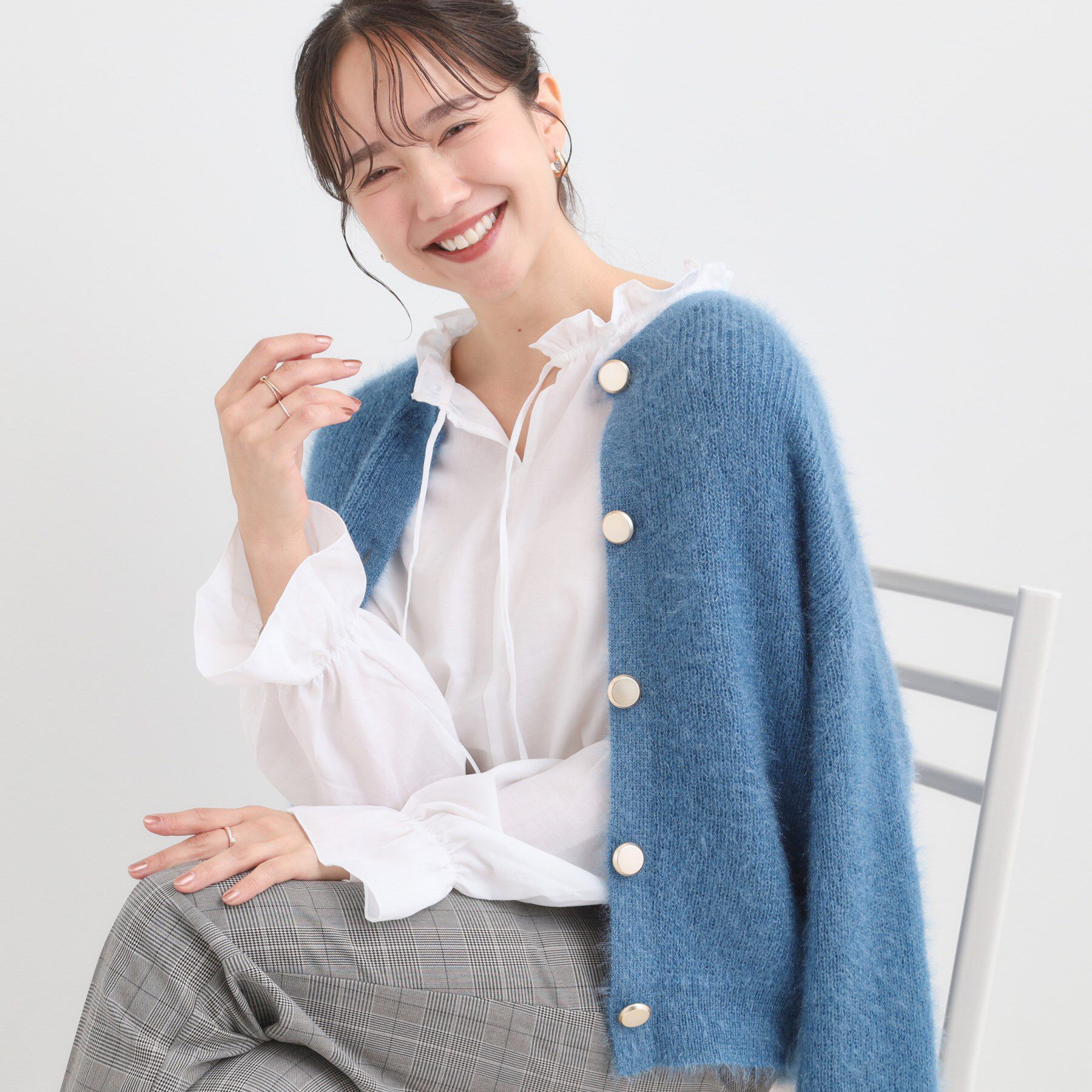 SHOO･LA･RUE「【S-LL】ふわふわシャギー 大人レディなカーディガン」|カーディガン|ブルー(092)