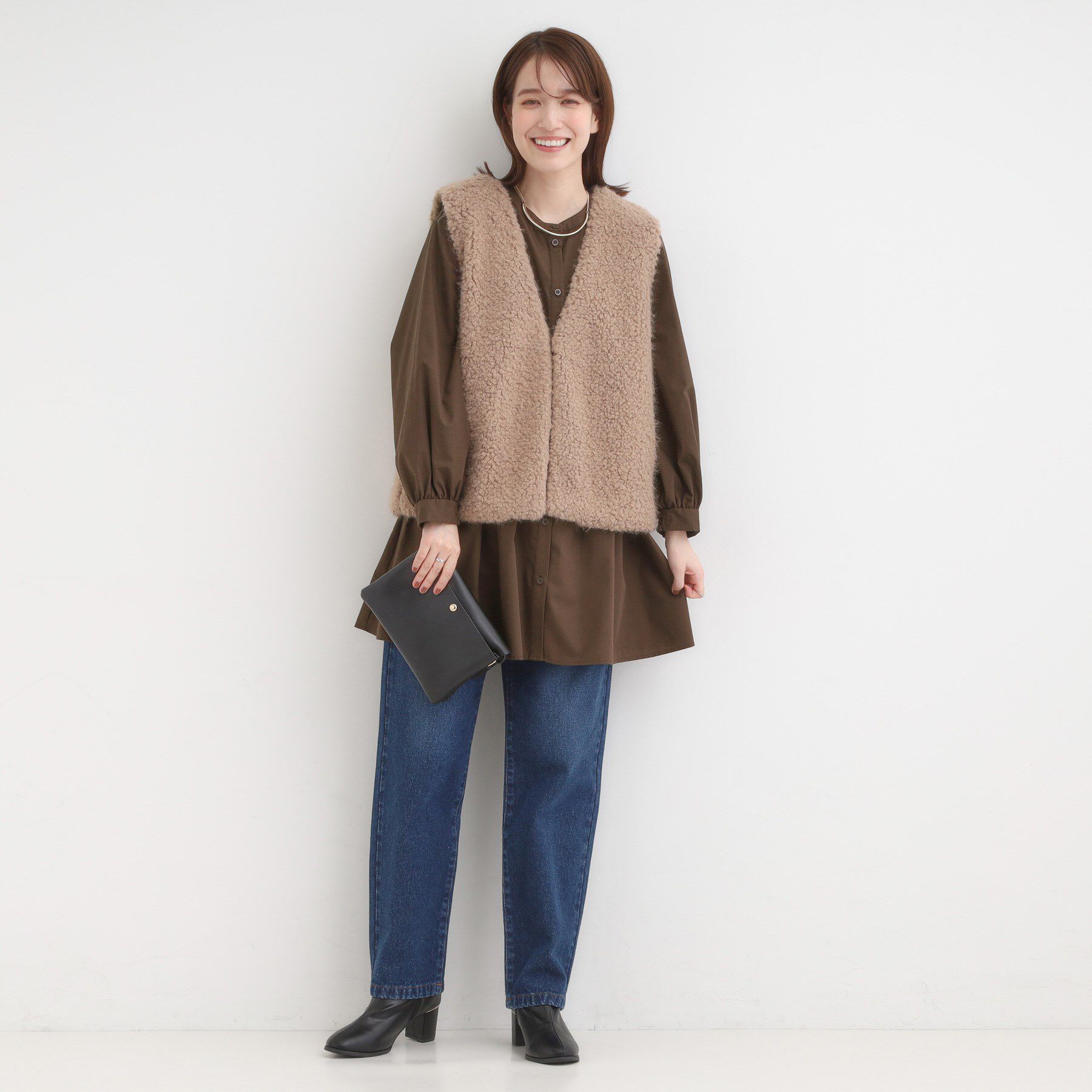 SHOO･LA･RUE「【S-LL】自然に体型カバー 切り替えギャザーチュニックシャツ」|チュニック|