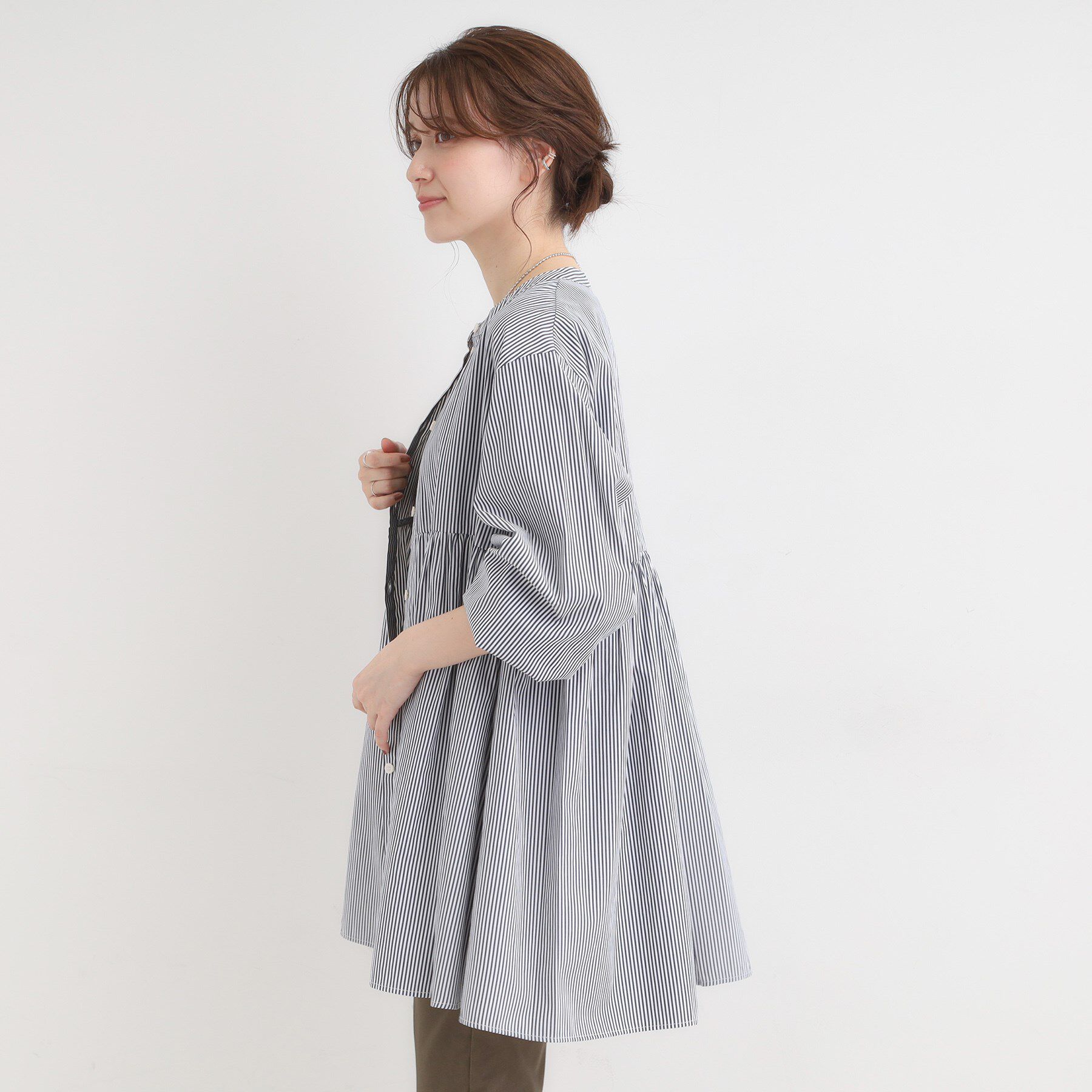 SHOO･LA･RUE「【S-LL】自然に体型カバー 切り替えギャザーチュニックシャツ」|チュニック|