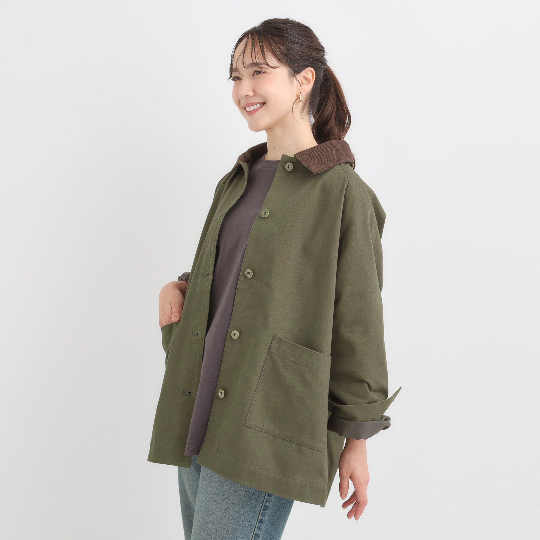 SHOO･LA･RUE「【S-LL】オーバーシルエットでこなれ感 襟コール カバーオール」|ステンカラーコート|