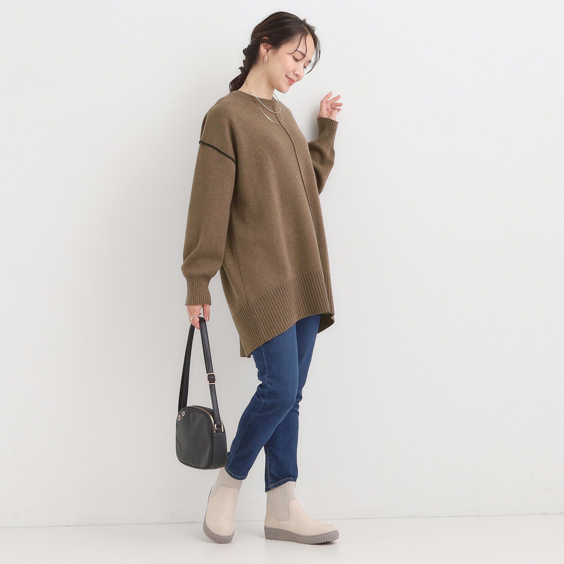 SHOO･LA･RUE「【洗濯機可/毛玉レス】上品に体型カバー チュニックニットワンピース」|チュニック|