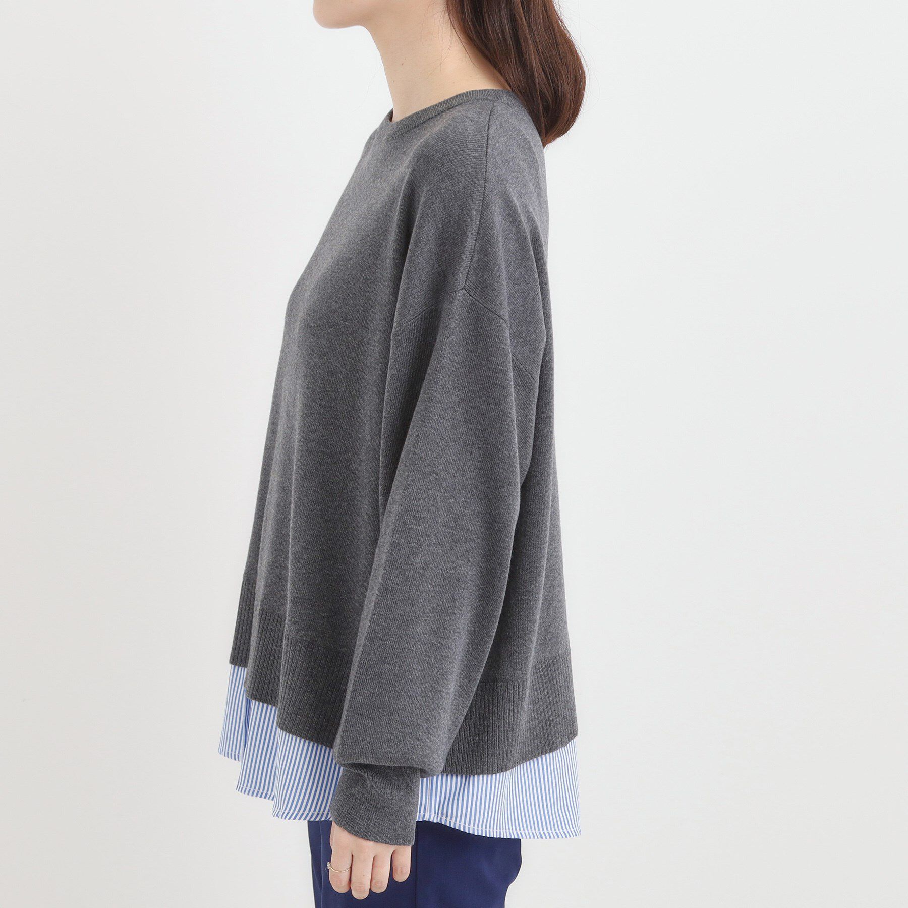 SHOO･LA･RUE「【洗濯機可/毛玉になりにくい】一枚で簡単こなれ見え 裾フェイクレイヤード風ニット」|ニット・セーター|