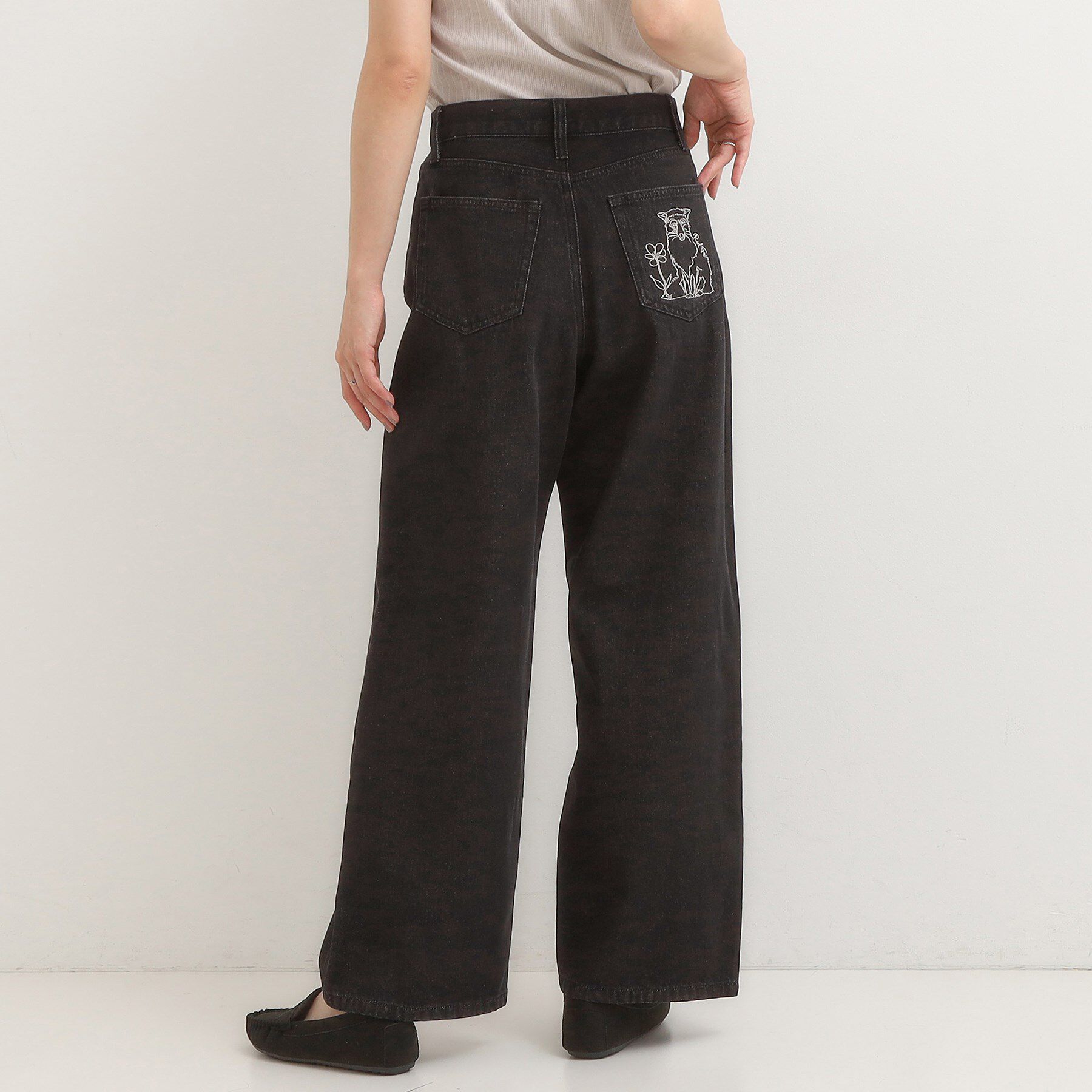 SHOO･LA･RUE「【旭山動物園応援商品】ポケット刺繍デニム」|デニム|ブラック(019)