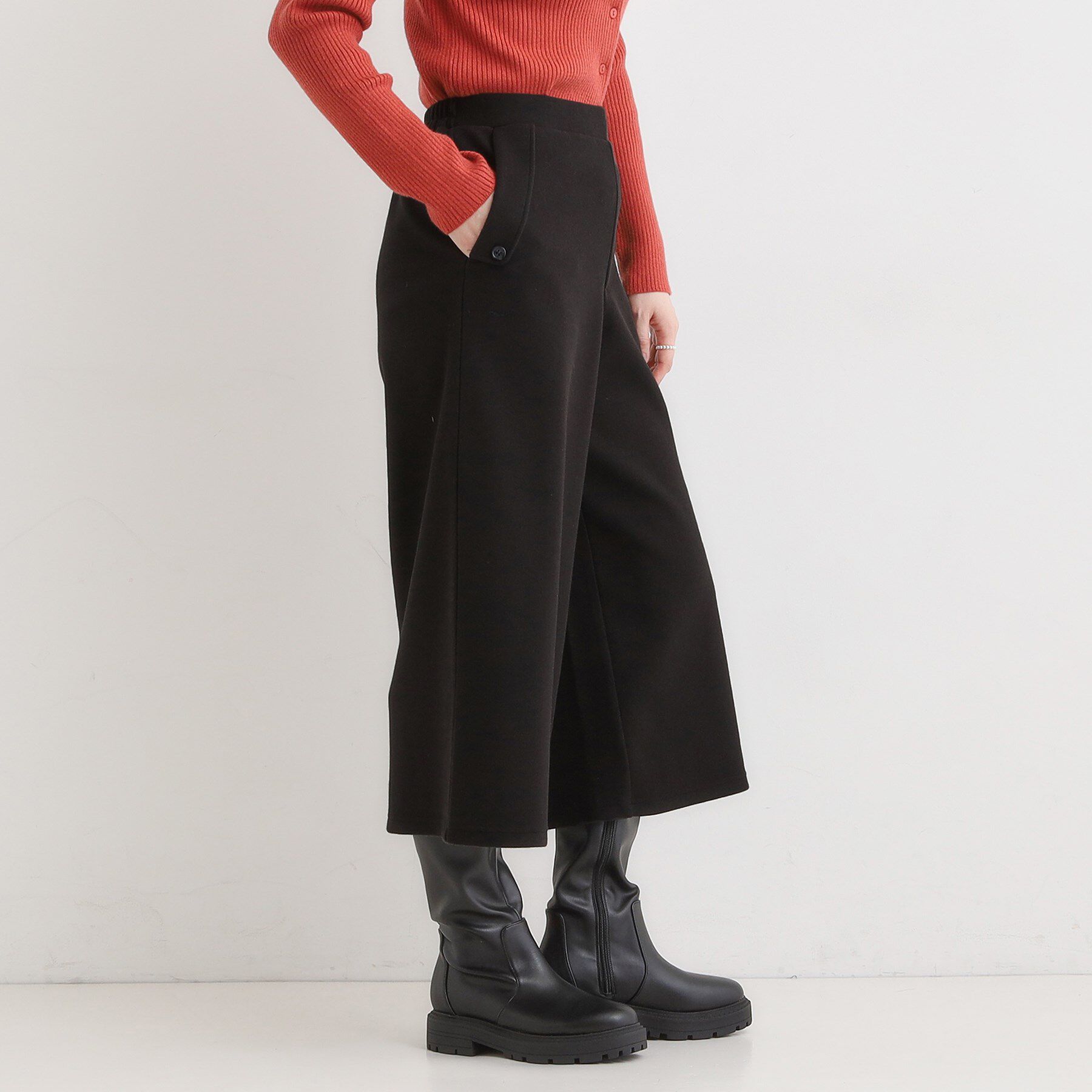 SHOO･LA･RUE「【洗濯機可/S-LL】美脚見え あったか圧縮ニット ガウチョパンツ」|その他|