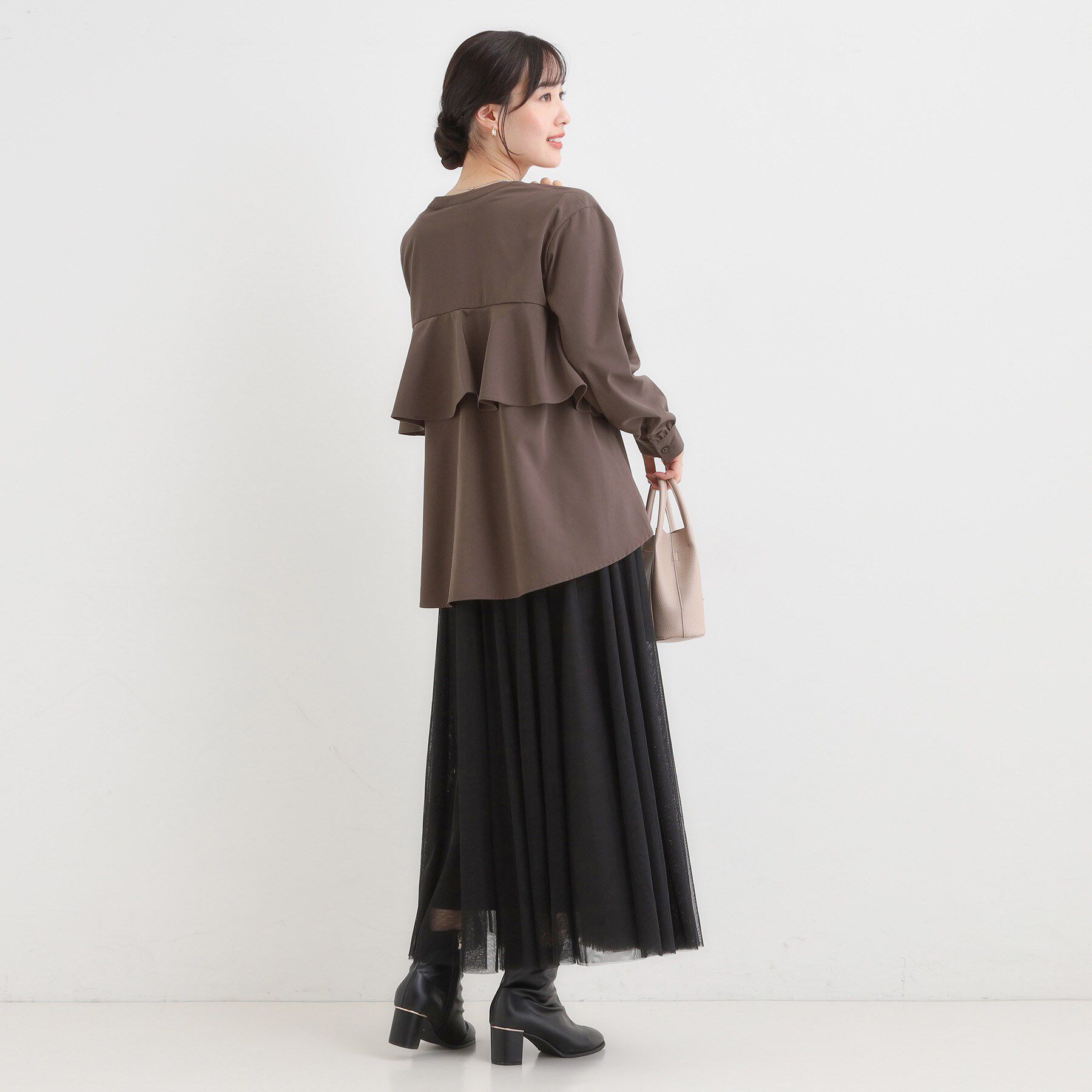 SHOO･LA･RUE「【洗濯機可/S-LL】春まで着られる バックフリルシャツ」|シャツ・ブラウス|