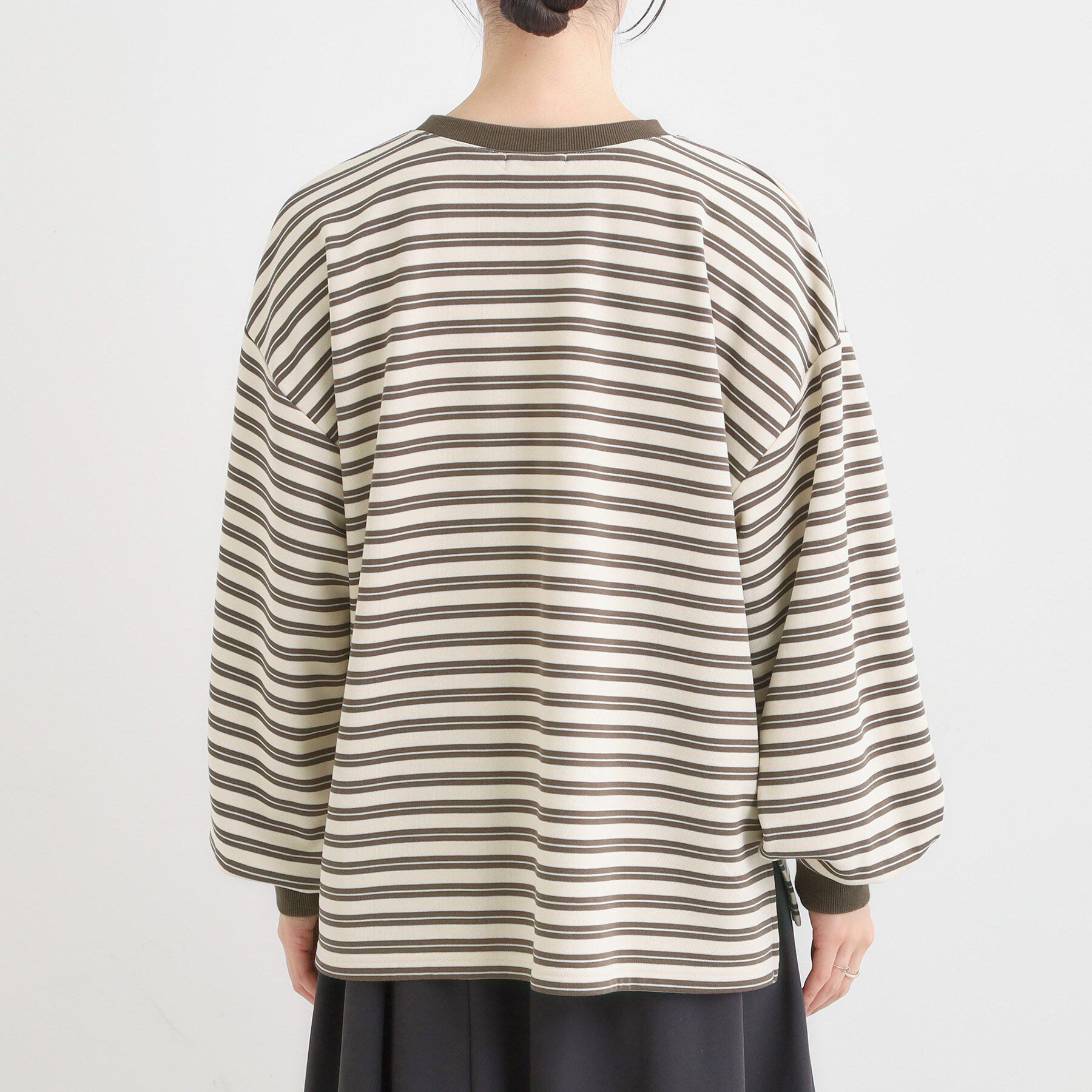 SHOO･LA･RUE「【S-LL/洗濯機可】マルチボーダー ミニ裏毛トップス」|Tシャツ・カットソー|