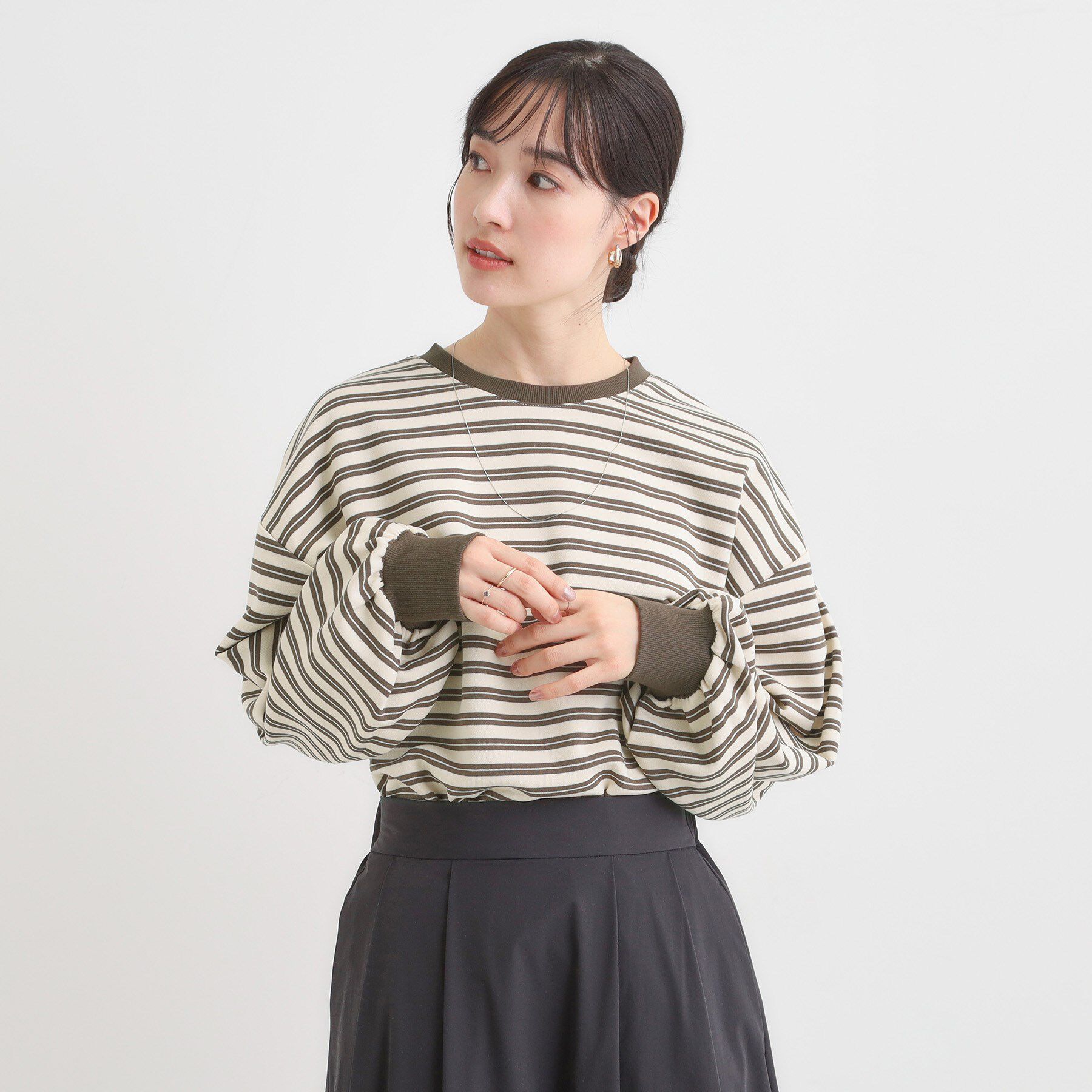 SHOO･LA･RUE「【S-LL/洗濯機可】マルチボーダー ミニ裏毛トップス」|Tシャツ・カットソー|